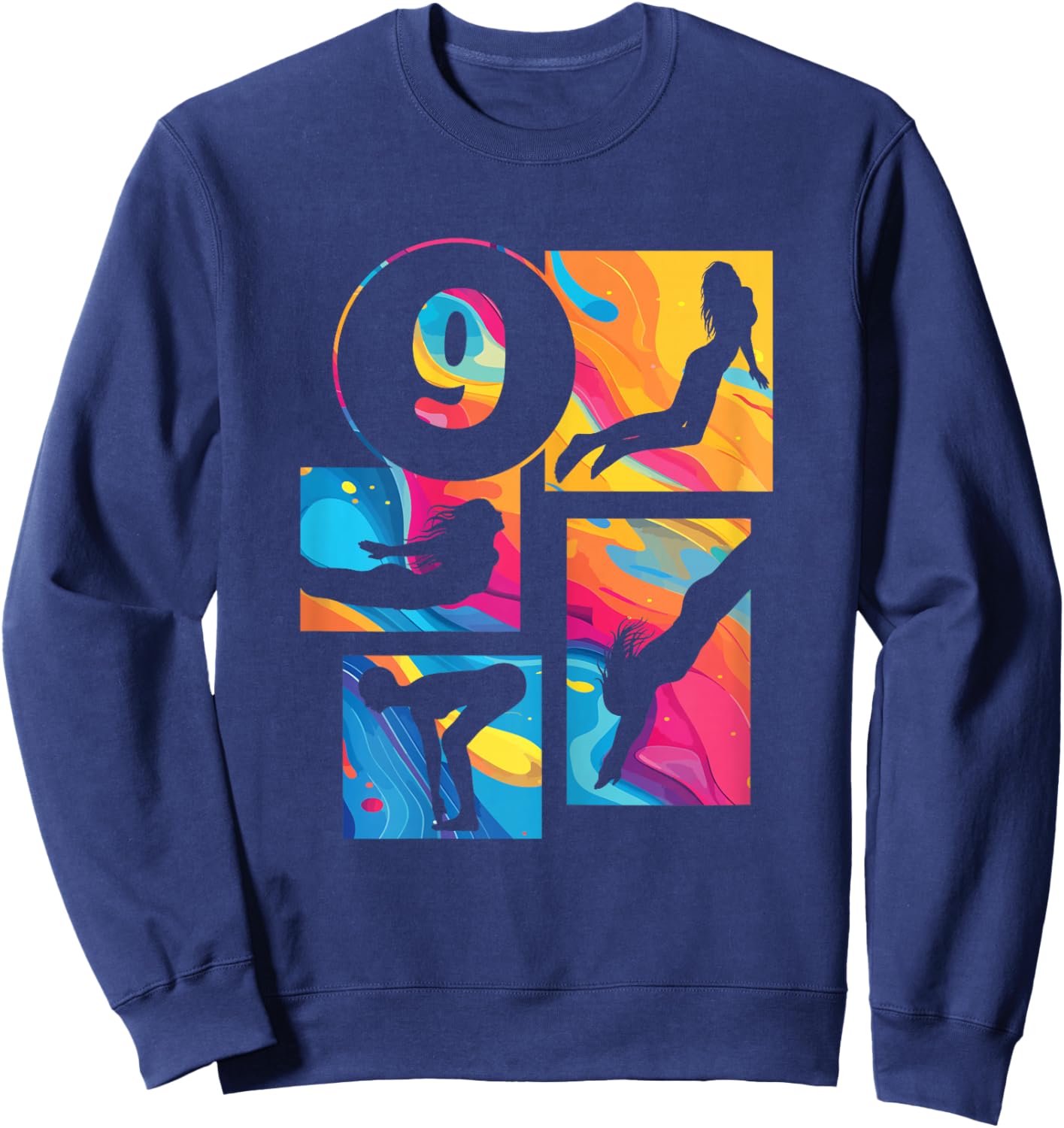 9th Birthday Swimmer Swimming 9 Year Old Girl Sweatshirt - Sweatshirt | Navy