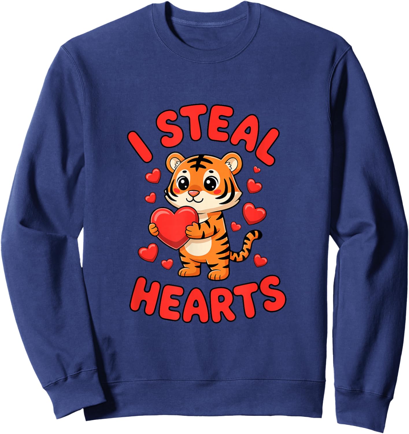 Valentine's Day Cute Tiger I Steal Hearts Love Sweatshirt - Sweatshirt | Navy