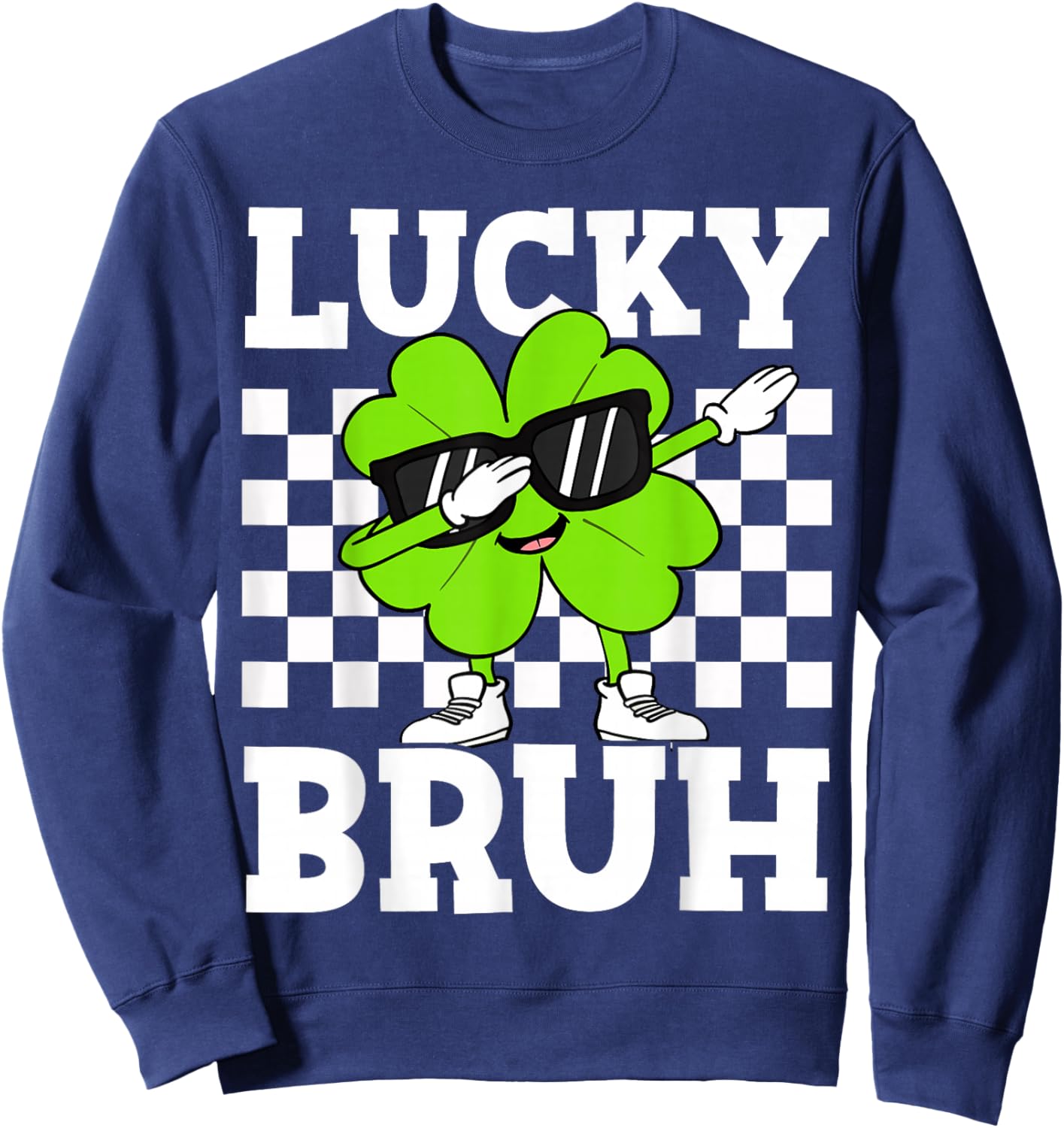 Boys St Patricks Day Kids Lucky Bruh Dabbing Shamrock Clover Sweatshirt - Sweatshirt | Navy