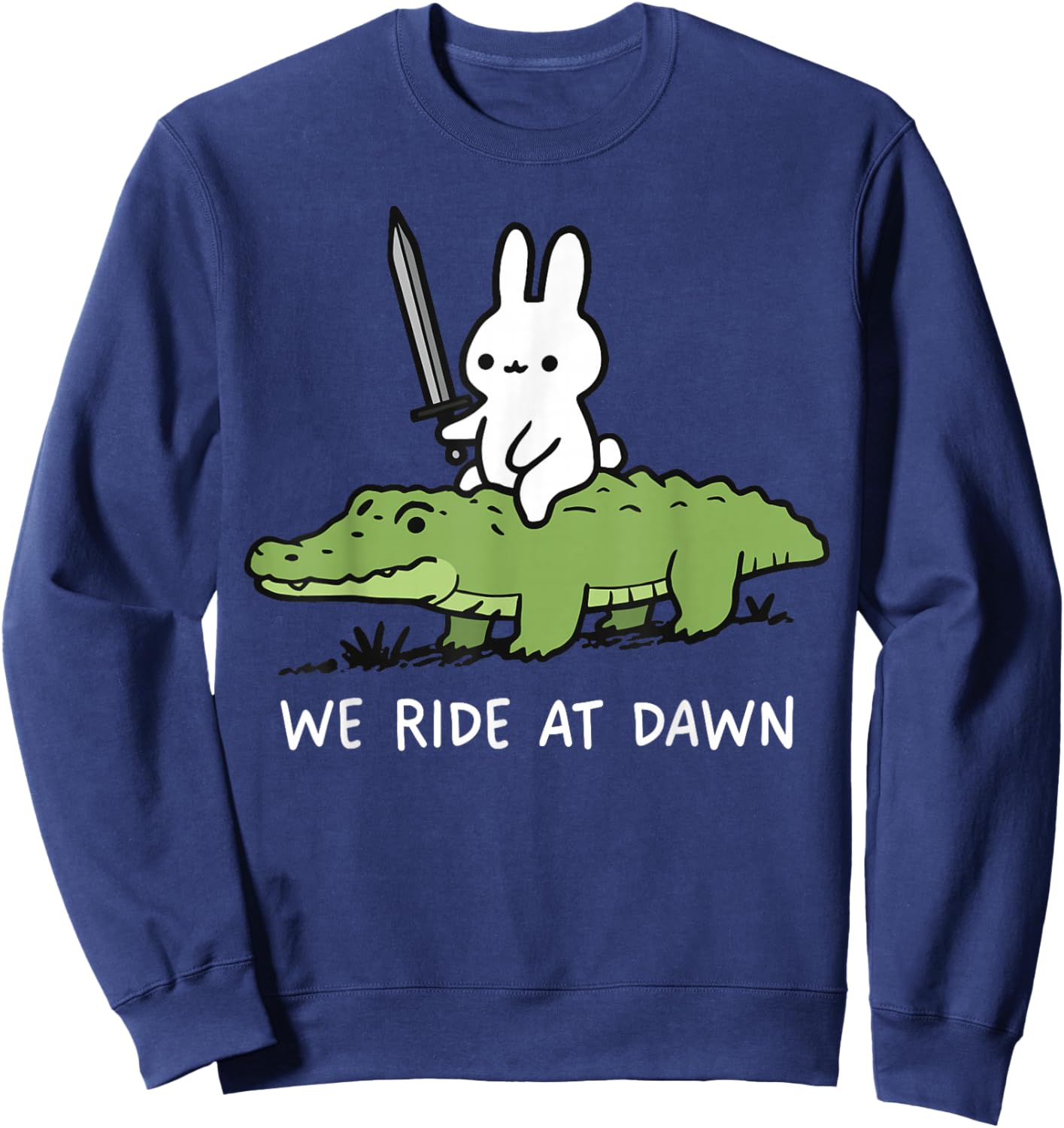 Bunny and Alligator Medieval Quirky Animal Sweatshirt - Sweatshirt | Navy