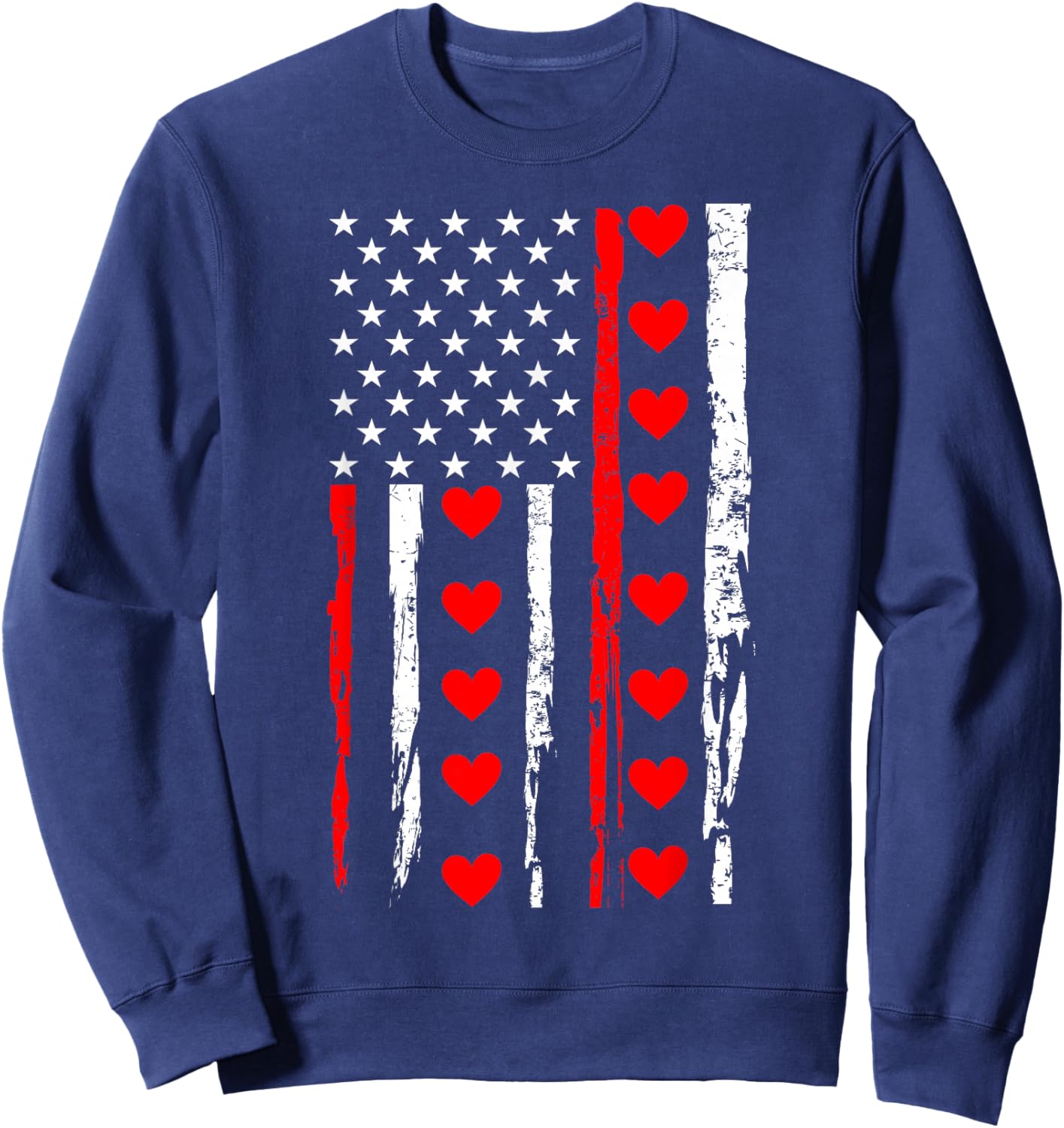 Valentines Day USA American Flag Hearts Sweatshirt - Sweatshirt | Navy