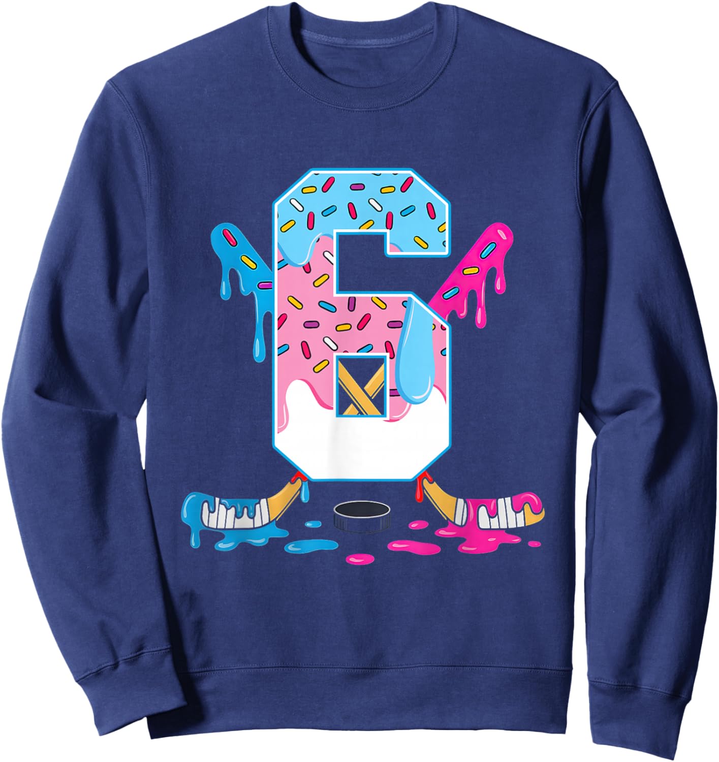 Hockey 6 Years Old Ice Cream Drip 6th Birthday Kids Gift Sweatshirt - Sweatshirt | Navy
