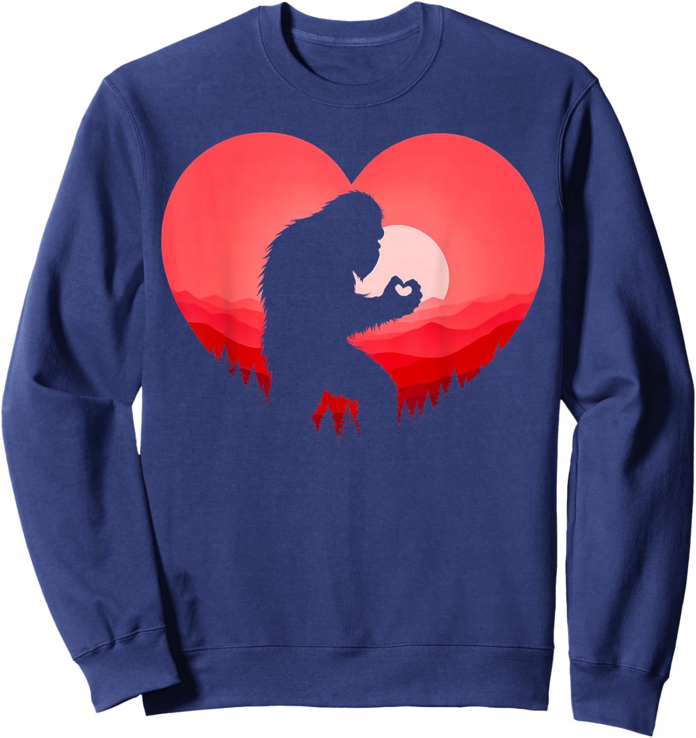 Funny Bigfoot in Love Heart Happy Valentine's Day Men Women Sweatshirt - Sweatshirt | Navy