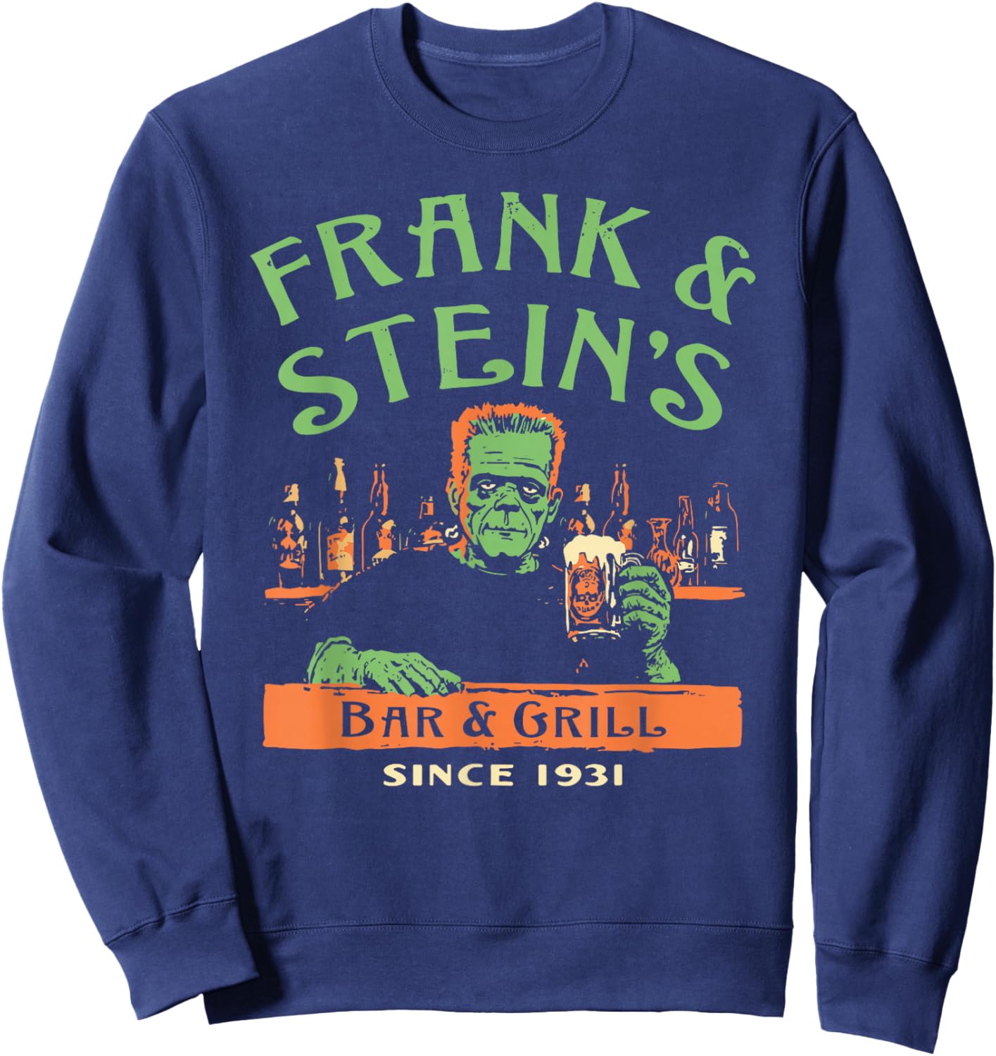 Funny Halloween Frank and Stein's Bar Grill Sweatshirt - Sweatshirt | Navy