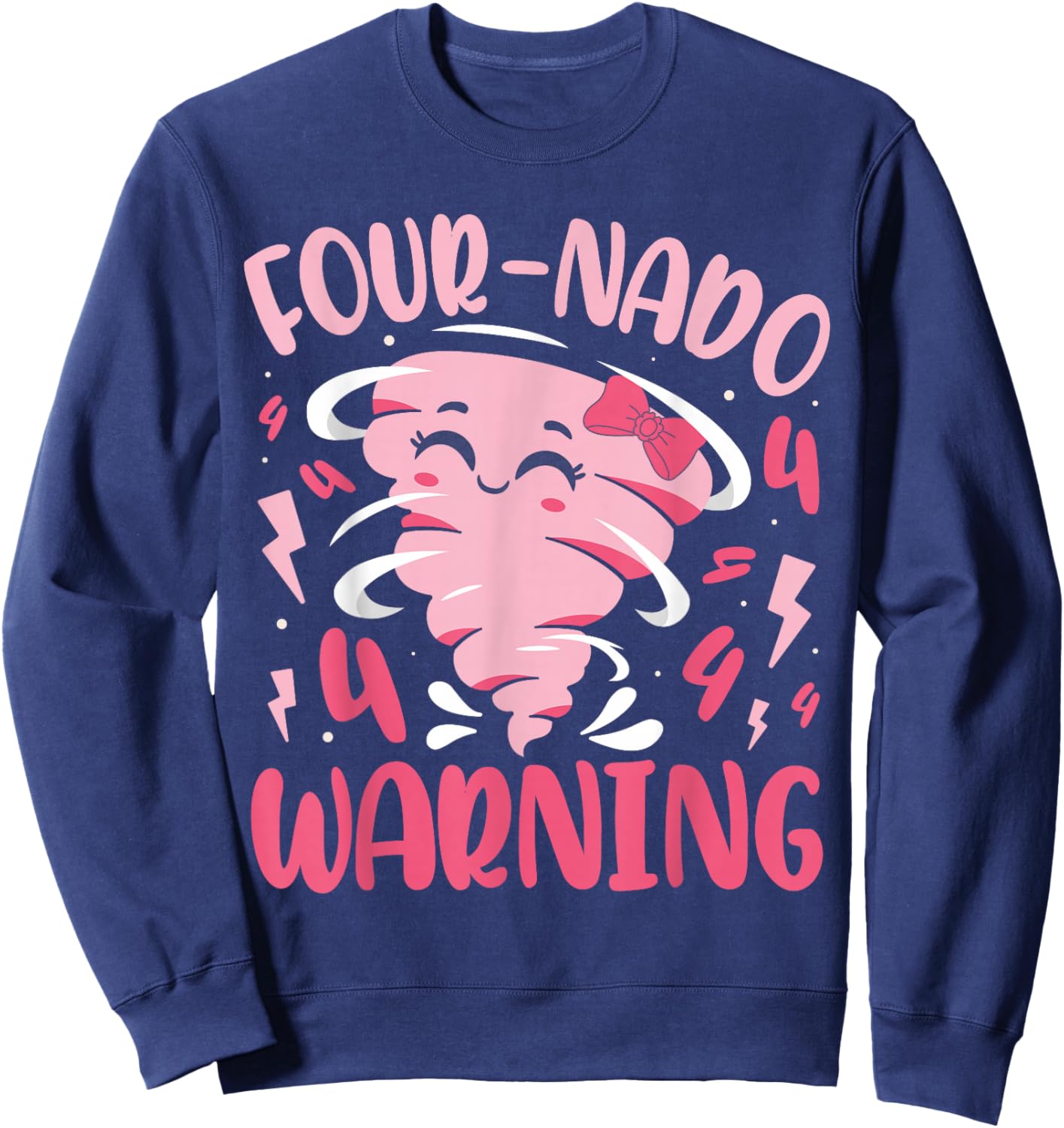 Kids Four Nado Warning 4th Birthday Tornado Birthday Sweatshirt - Sweatshirt | Navy