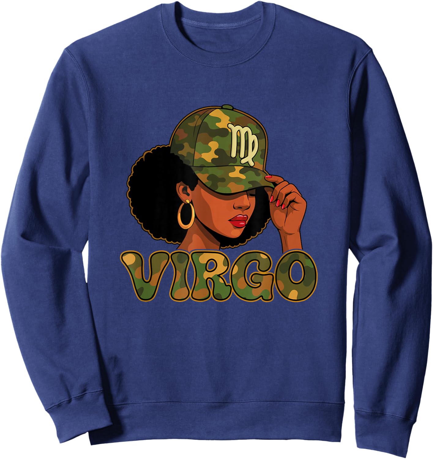 Virgo Queen Virgo Zodiac Sign Camo Afro Girl Sweatshirt - Sweatshirt | Navy