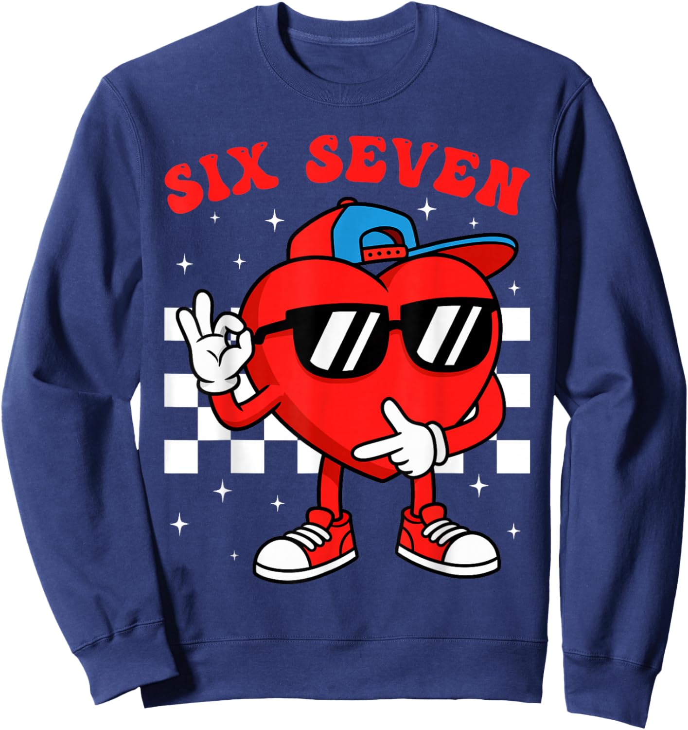 Groovy 6 7 Meme Heart Gen Alpha Six Seven 67 Valentine’s Day Sweatshirt - Sweatshirt | Navy