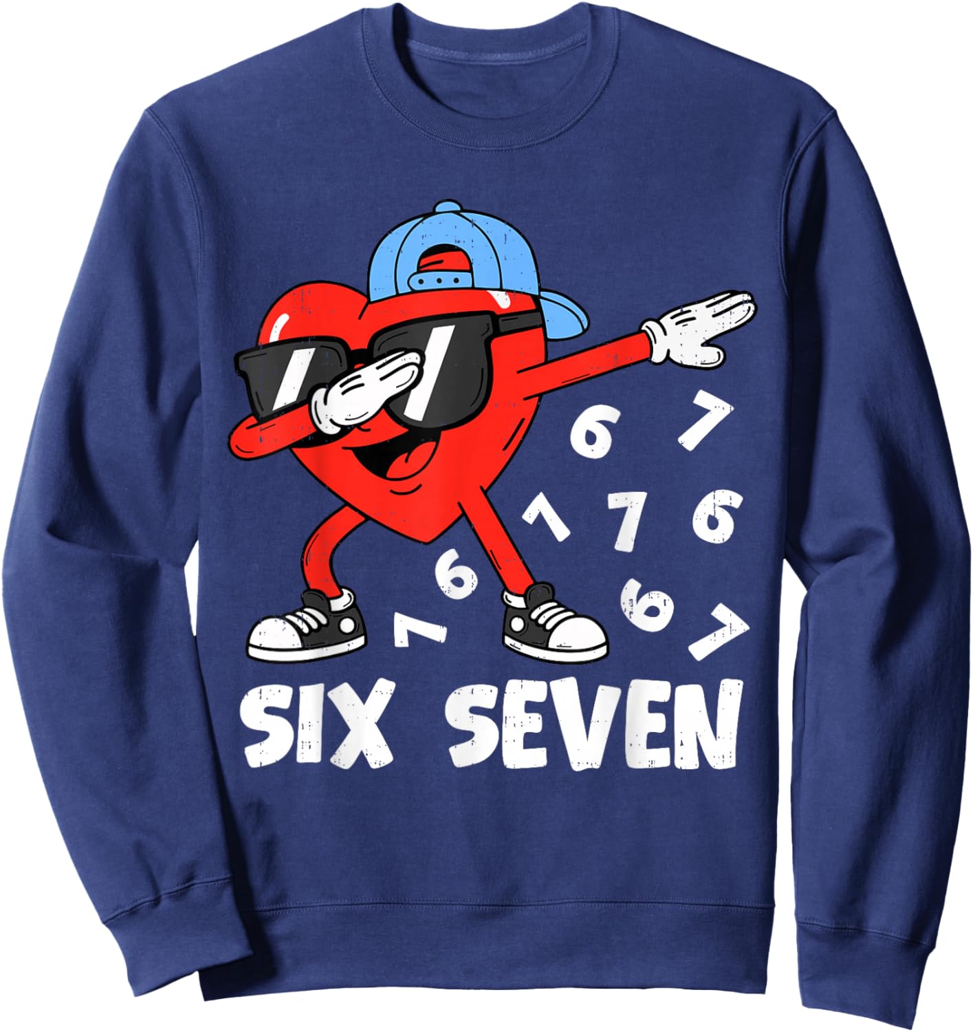 Dabbing Heart Six Seven 6 7 Meme Valentines Day Boys Kids Sweatshirt - Sweatshirt | Navy
