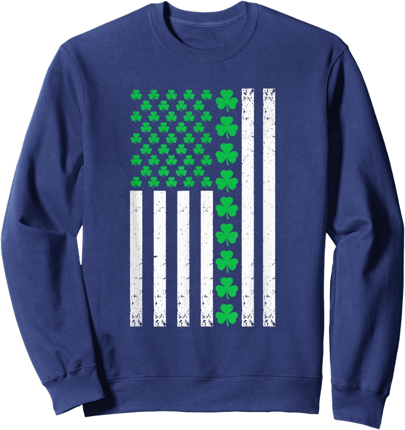 US American Flag with Shamrocks St Patricks Day Men Women Sweatshirt - Sweatshirt | Navy