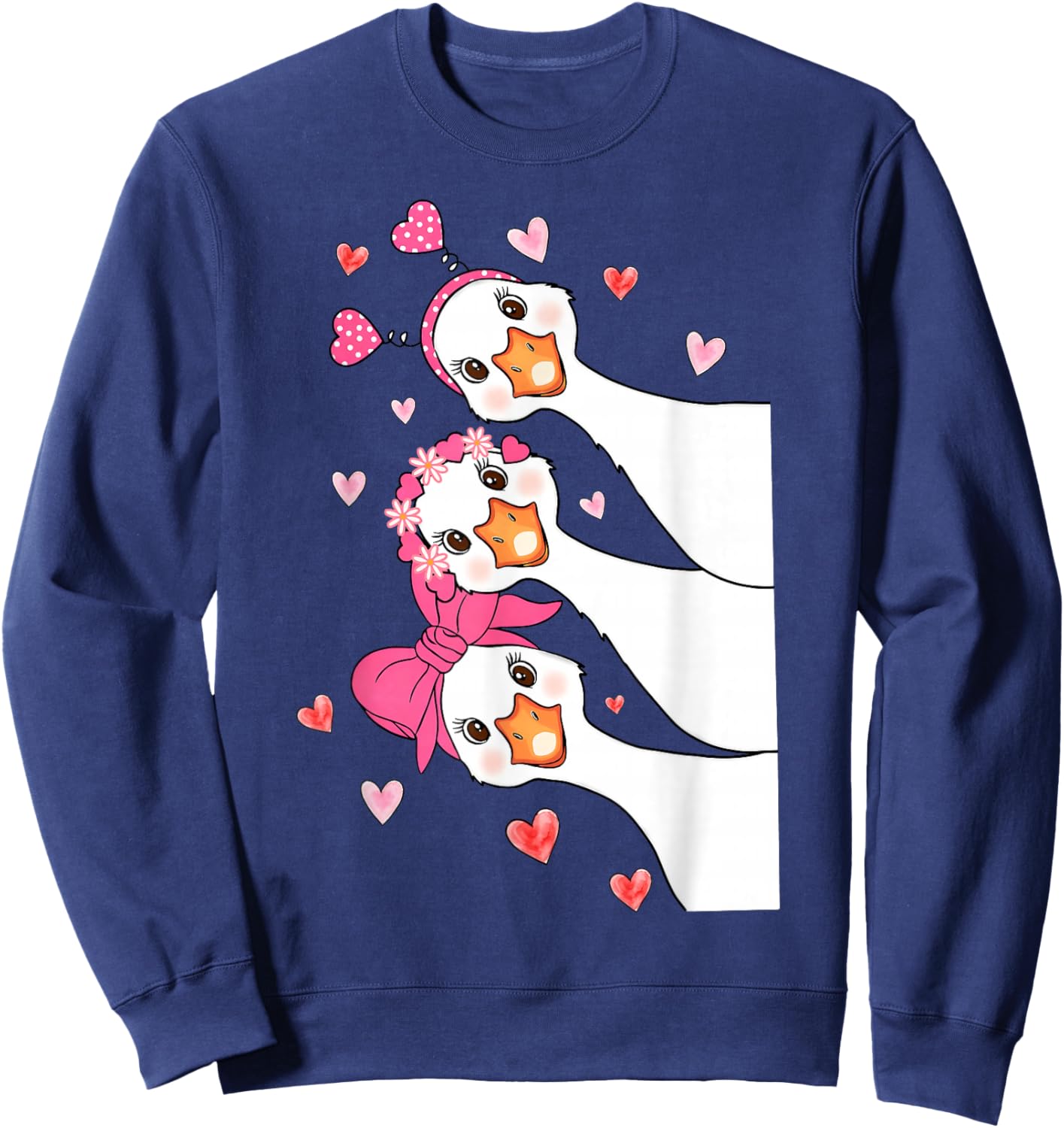 Funny Goose Happy Valentine Goose Cute Heart Lover Sweatshirt - Sweatshirt | Navy
