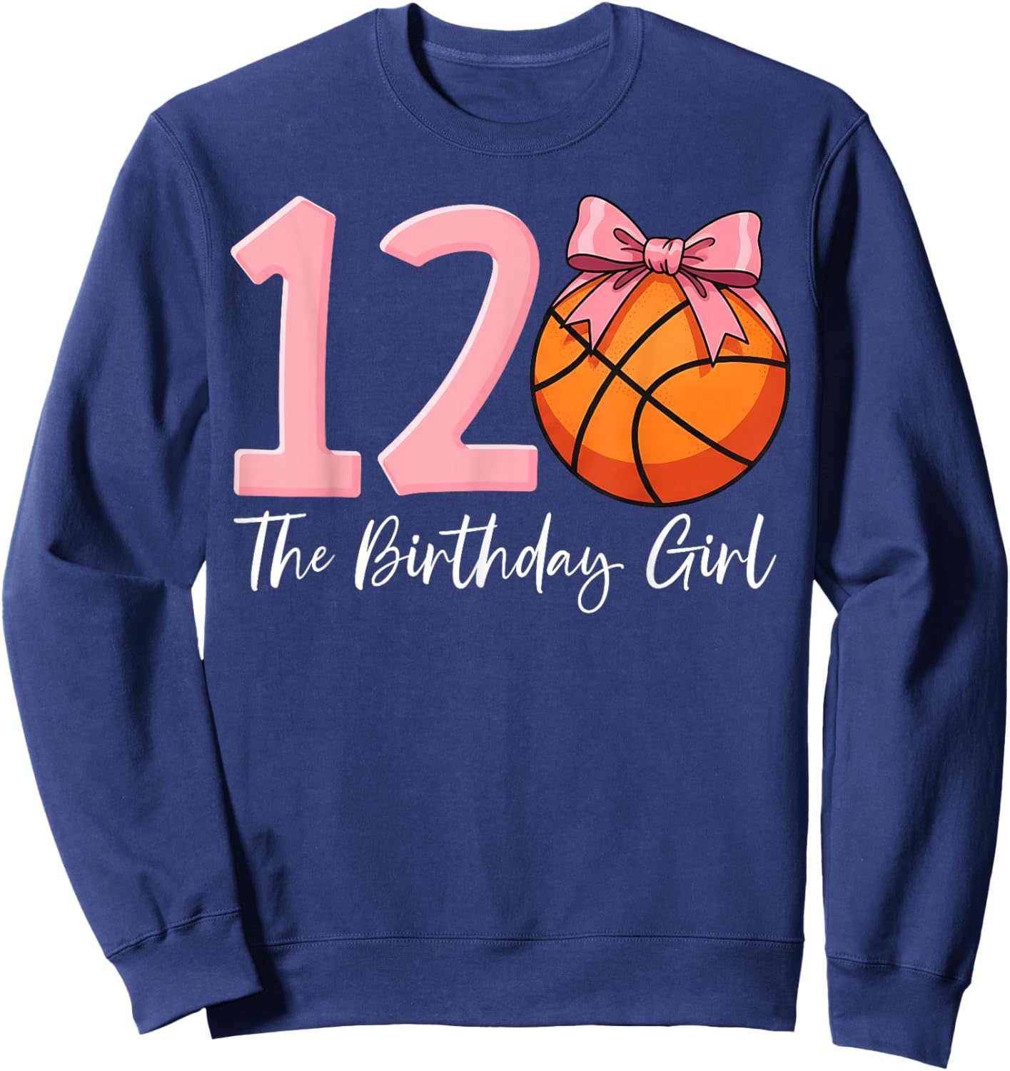 12th Birthday Girl Basketball Ball Coquette Pink 11 Eleven Sweatshirt - Sweatshirt | Navy