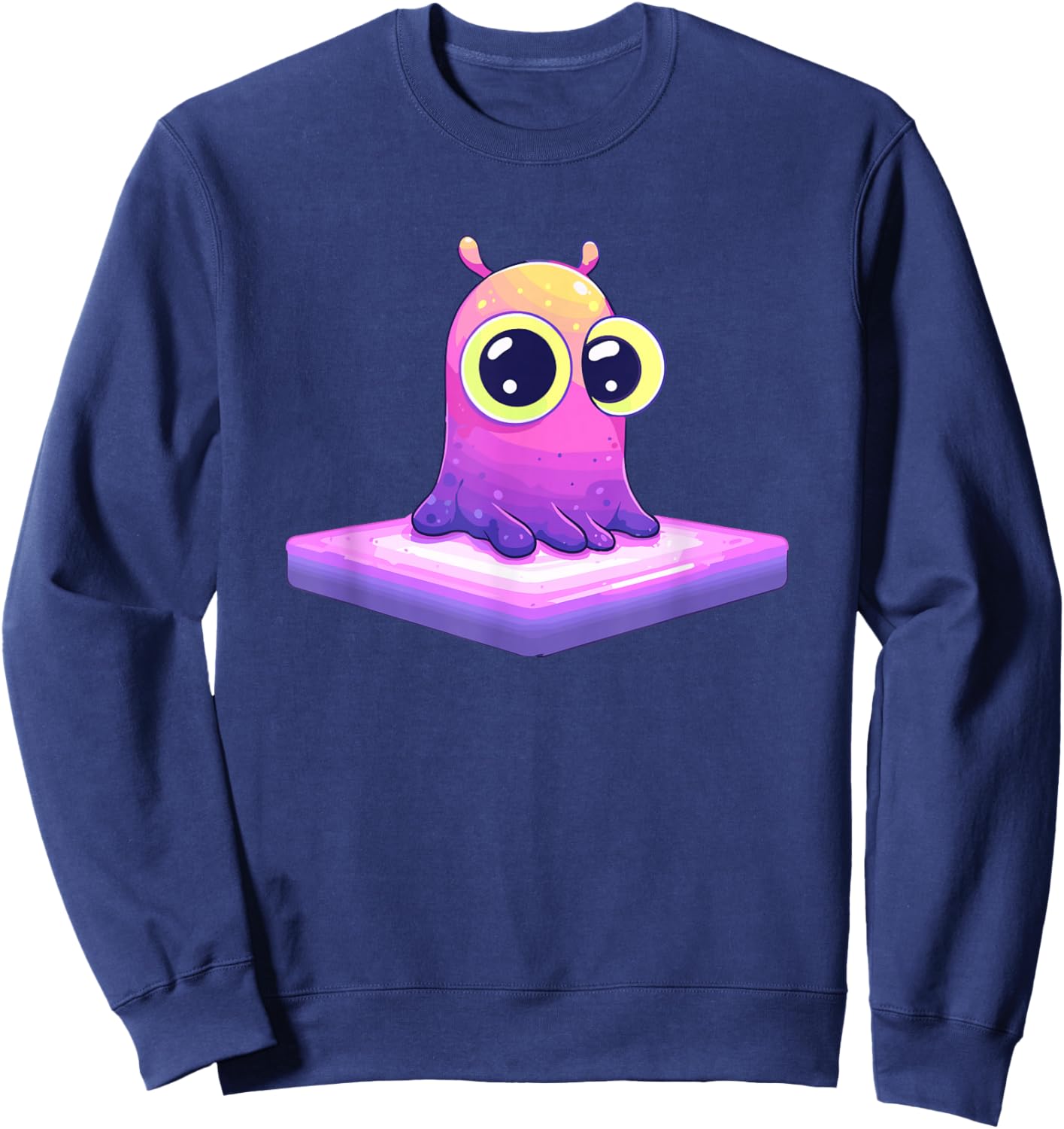 Cute Pastel Space Slime Alien with Big Eyes Sweatshirt - Sweatshirt | Navy
