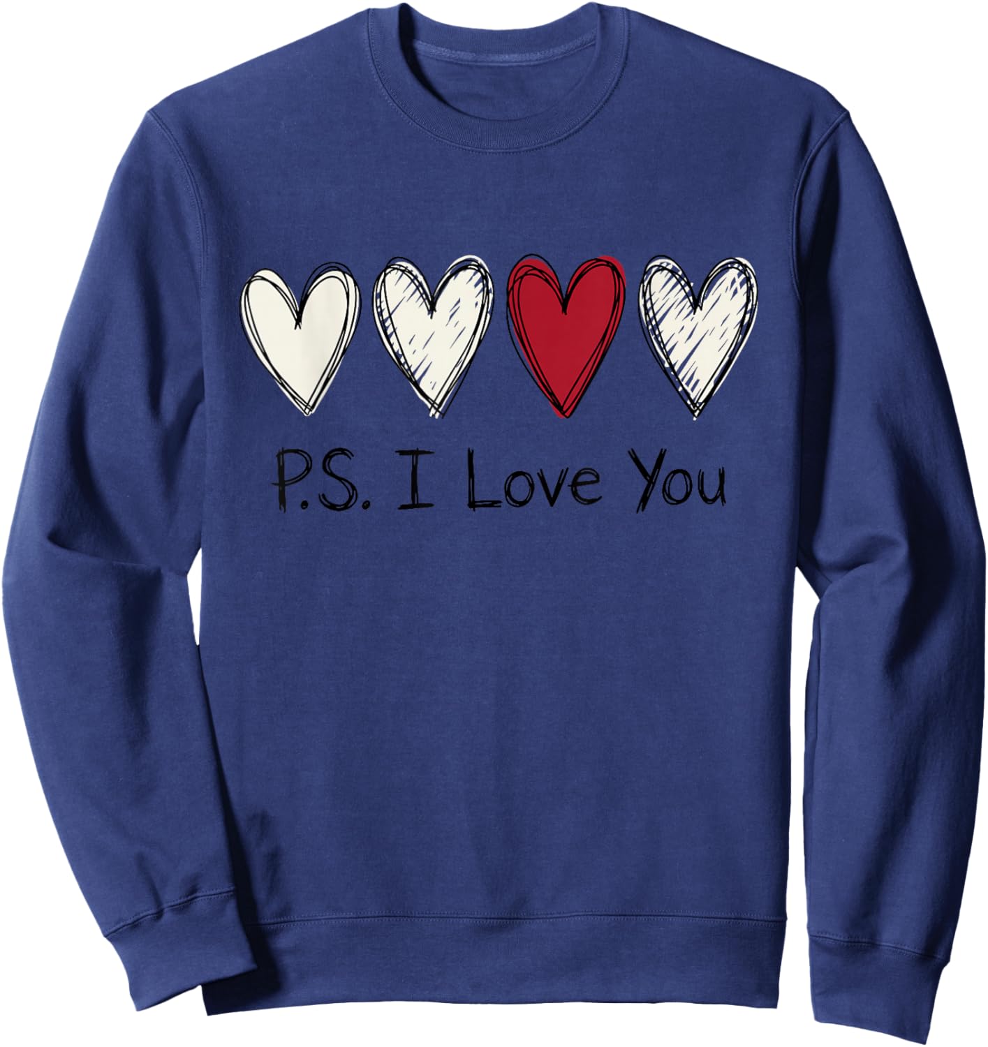 PS I Love You Day Purple Valentines Day Heart Sweatshirt - Sweatshirt | Navy