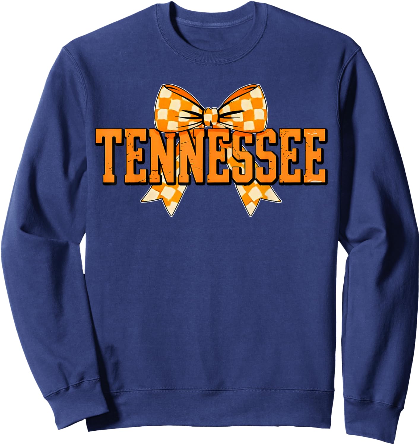 Vintage Tennessee Checkered Orange Coquette Bow Women Girls Sweatshirt - Sweatshirt | Navy