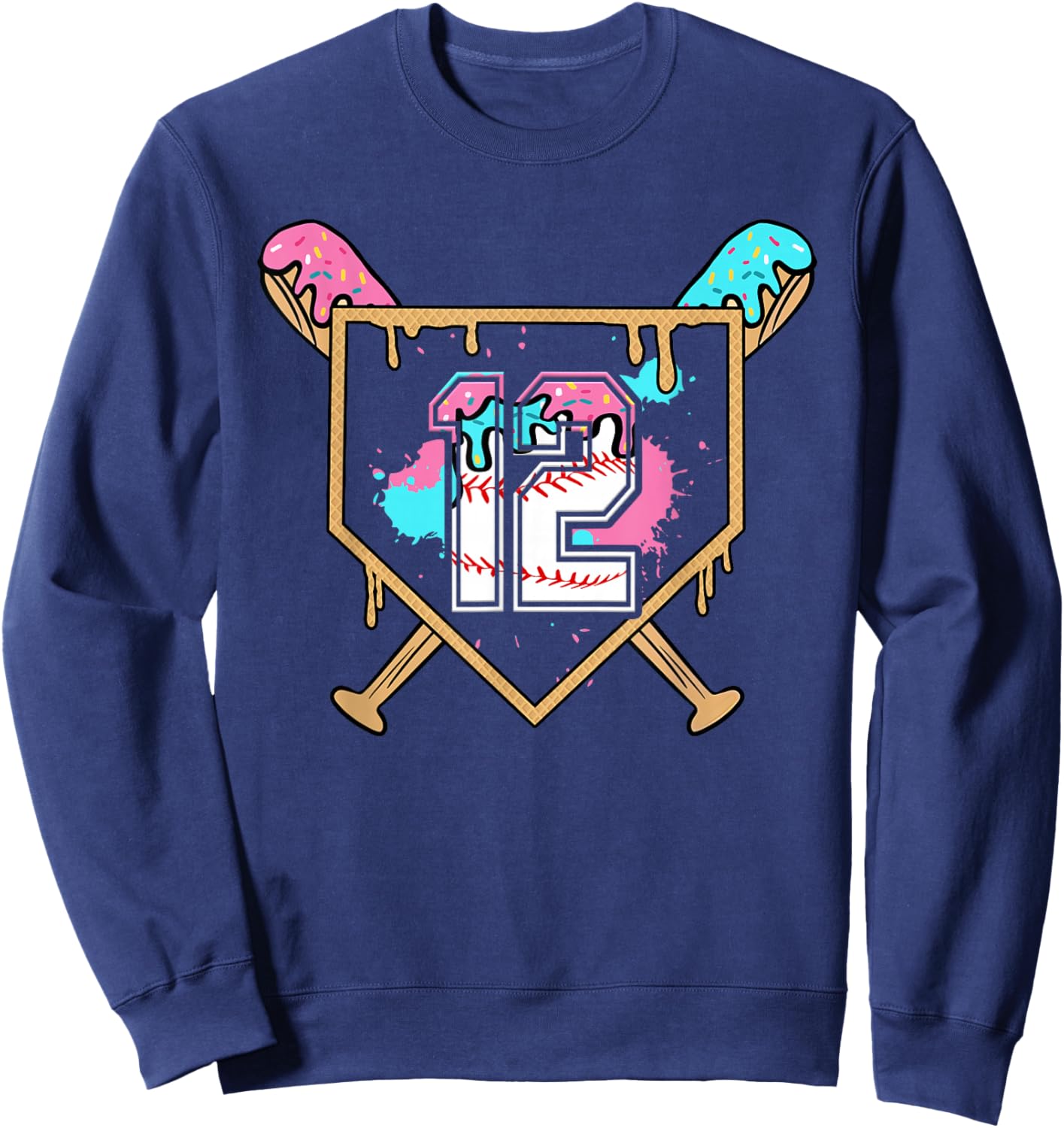 12th Birthday Baseball Bat Ice-Cream Drip 12yrs Old Boy Kid Sweatshirt - Sweatshirt | Navy