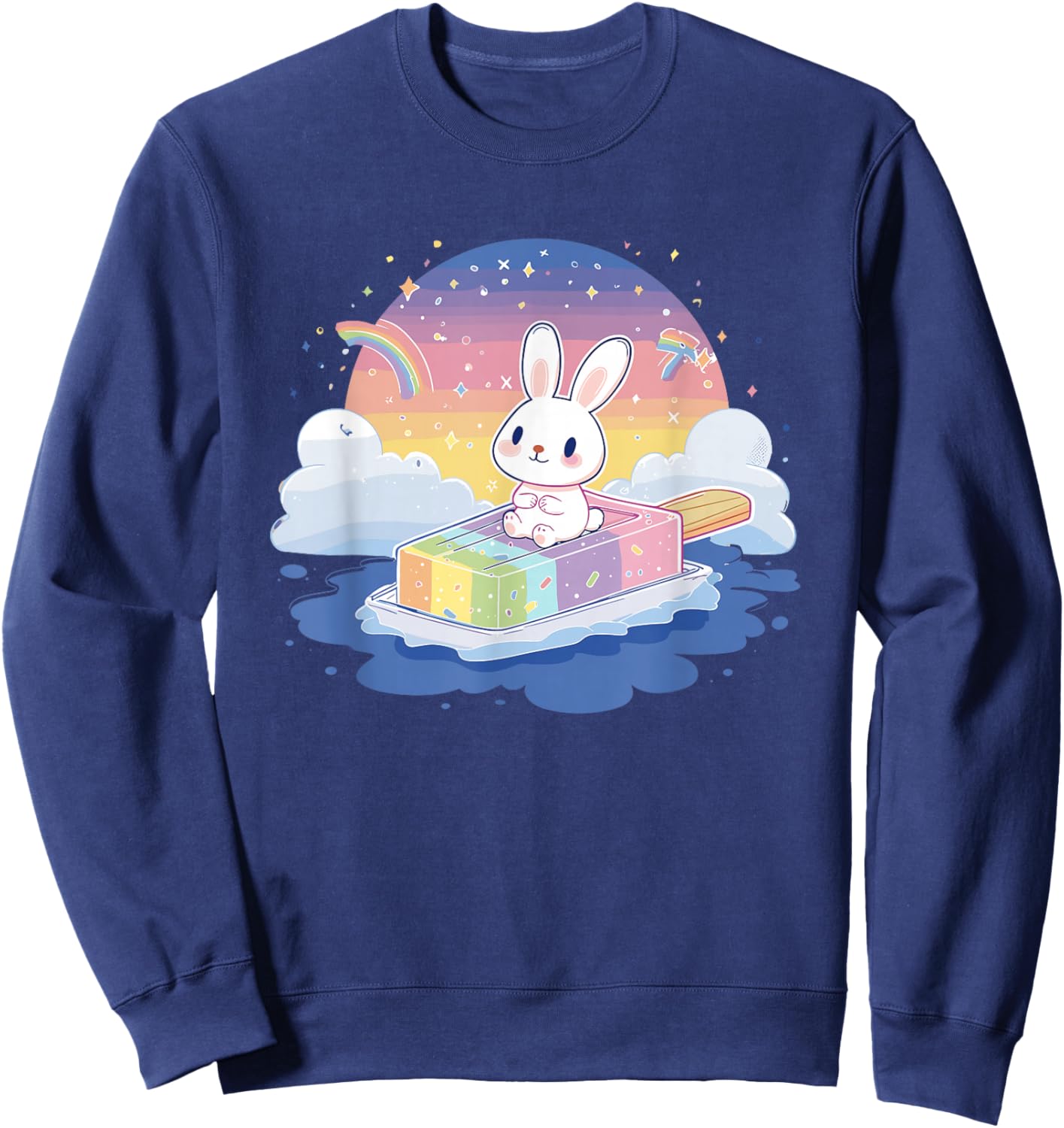 Cute Bunny On Rainbow Popsicle Sweatshirt - Sweatshirt | Navy