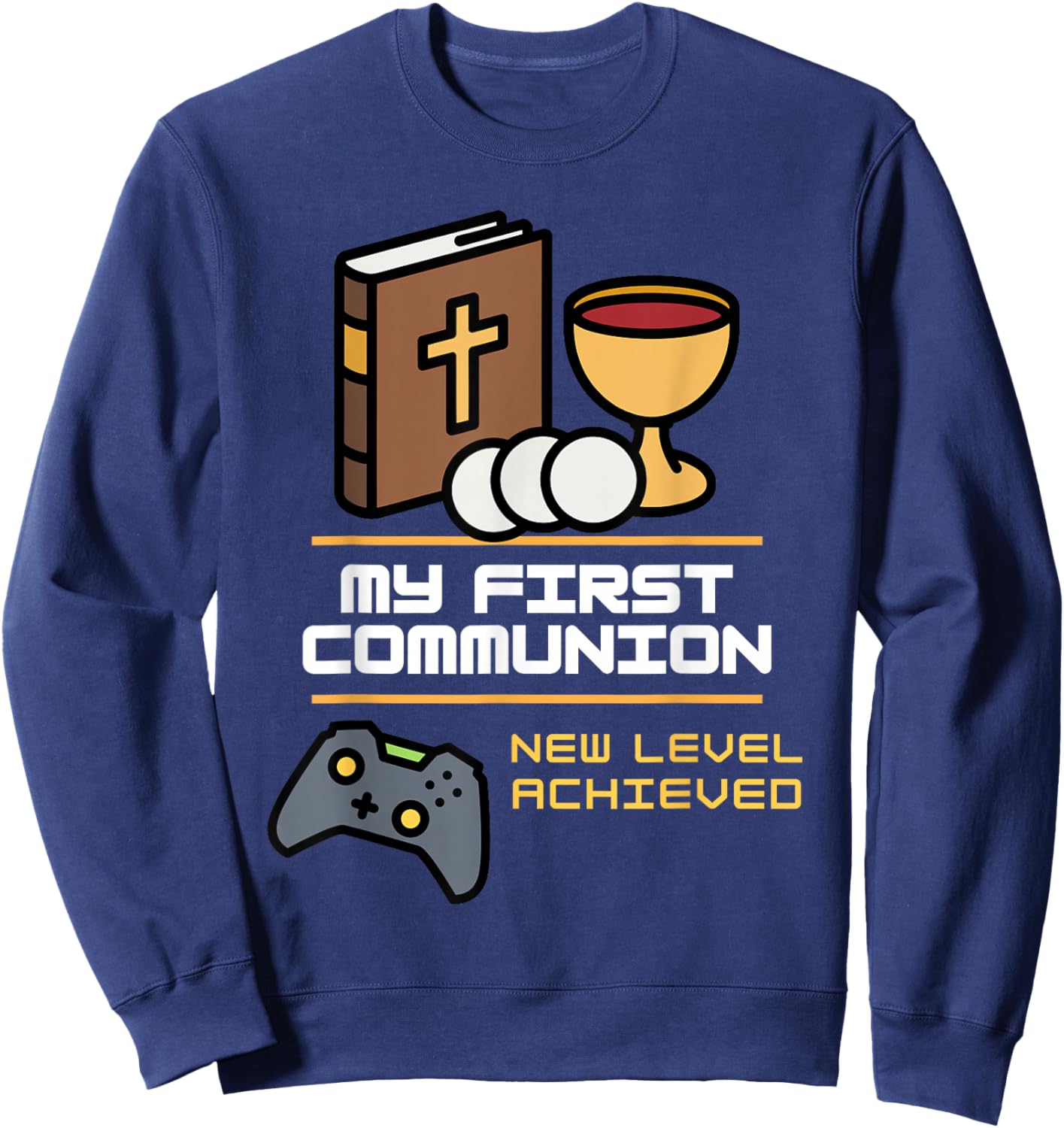 My 1st First Communion 2026 Boys Girls Video Game Controller Sweatshirt - Sweatshirt | Navy