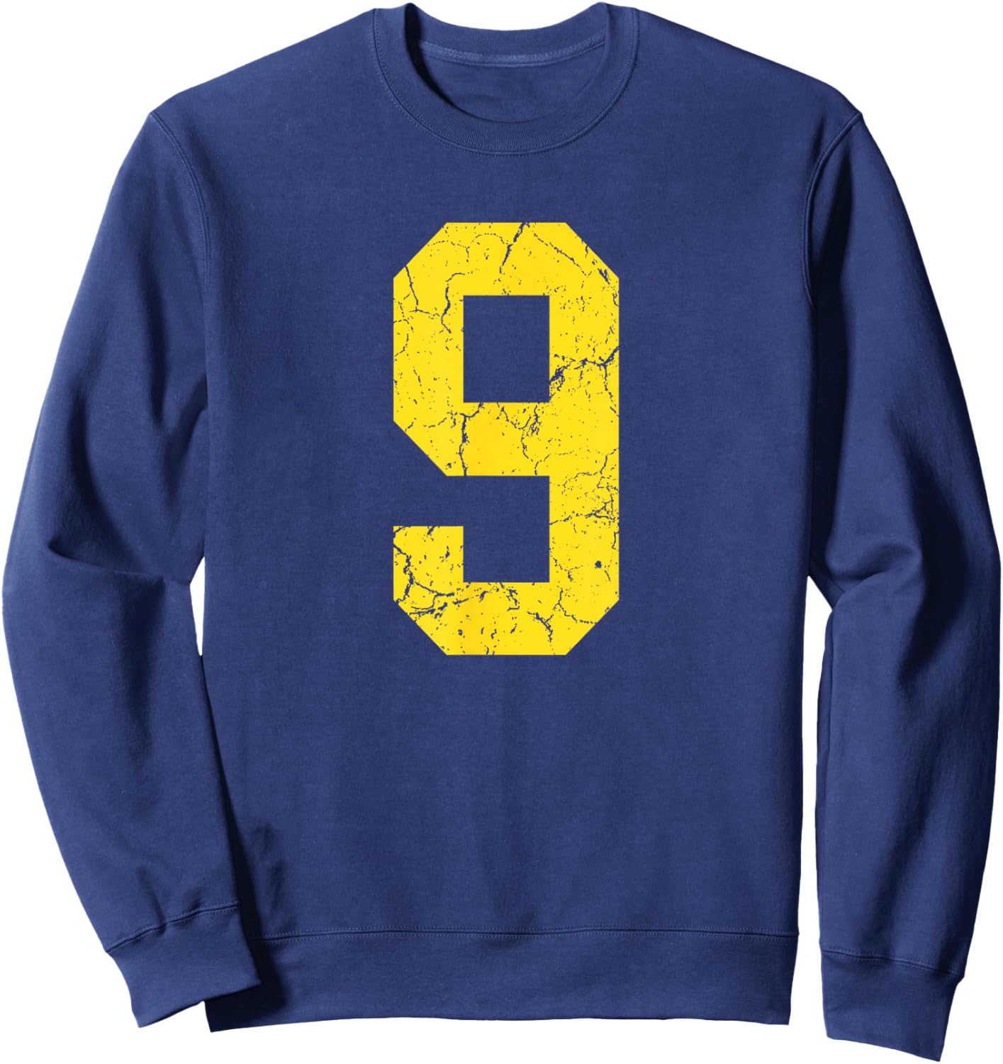 Distressed Bright Gold Number 9 Jersey Player Uniform #9 Sweatshirt - Sweatshirt | Navy