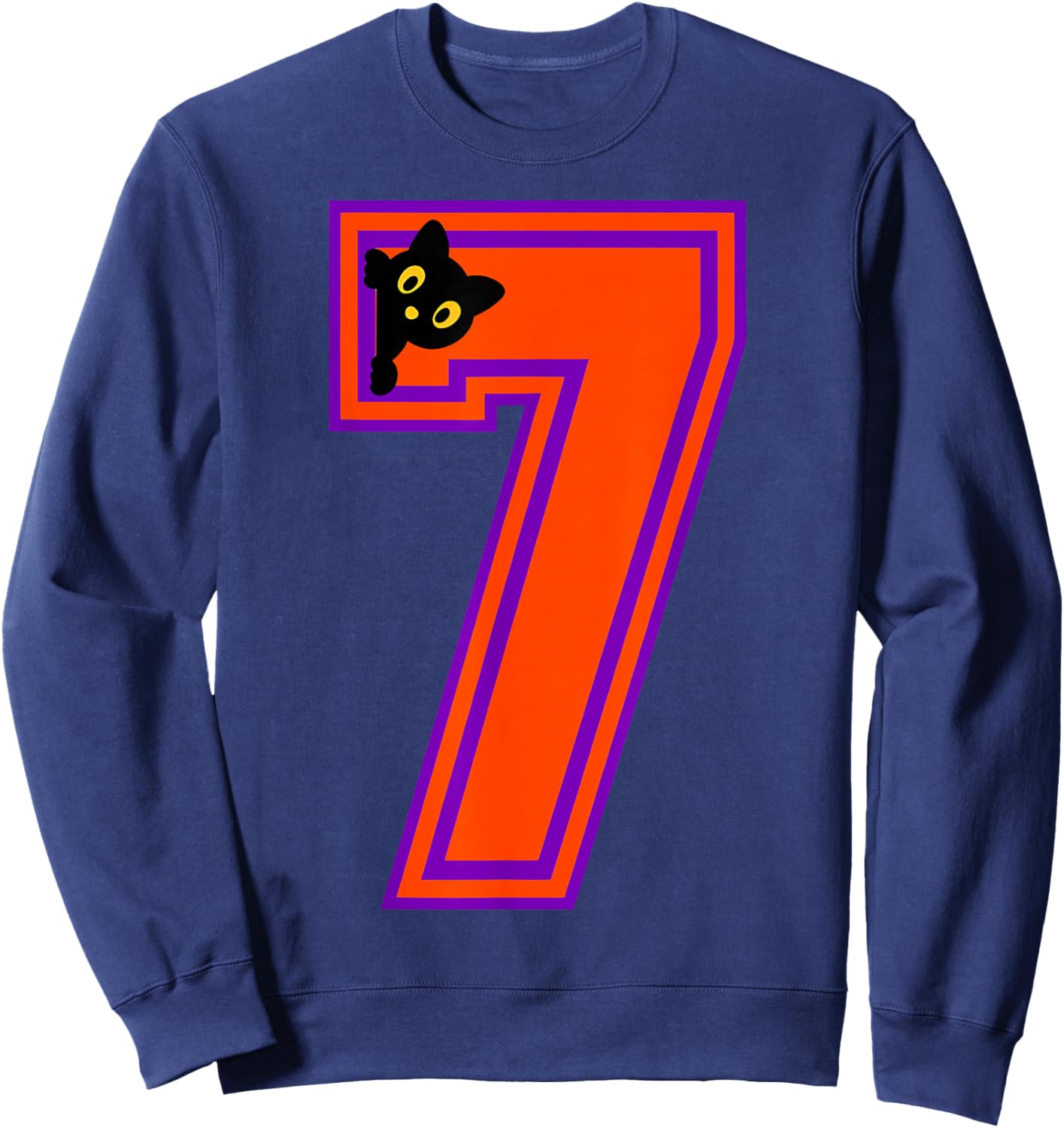 Funny Six Seven 6 7 Halloween Black Cat Teacher Student Sweatshirt - Sweatshirt | Navy