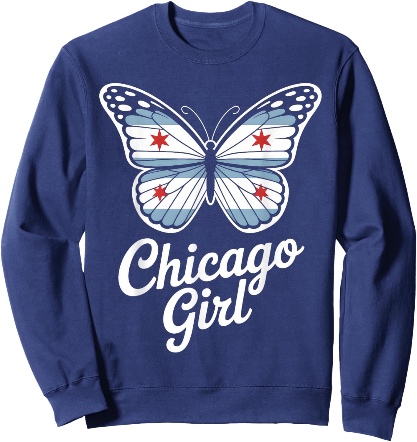 Chicago Girl Woman Butterfly Urban Travel Illinois Sweatshirt - Sweatshirt | Navy