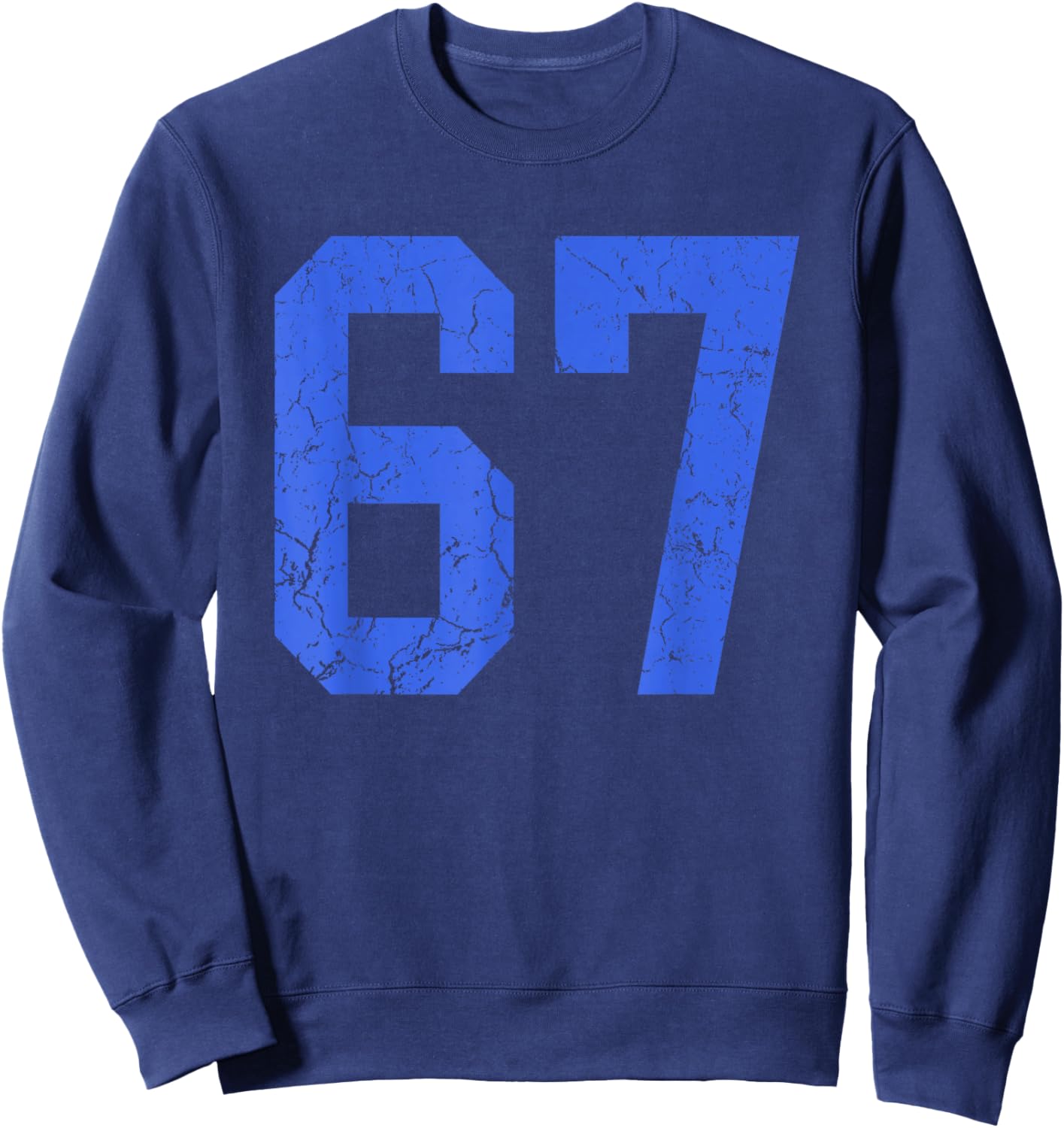 Distressed Royal Blue Number 67 Jersey Player Uniform #67 Sweatshirt - Sweatshirt | Navy