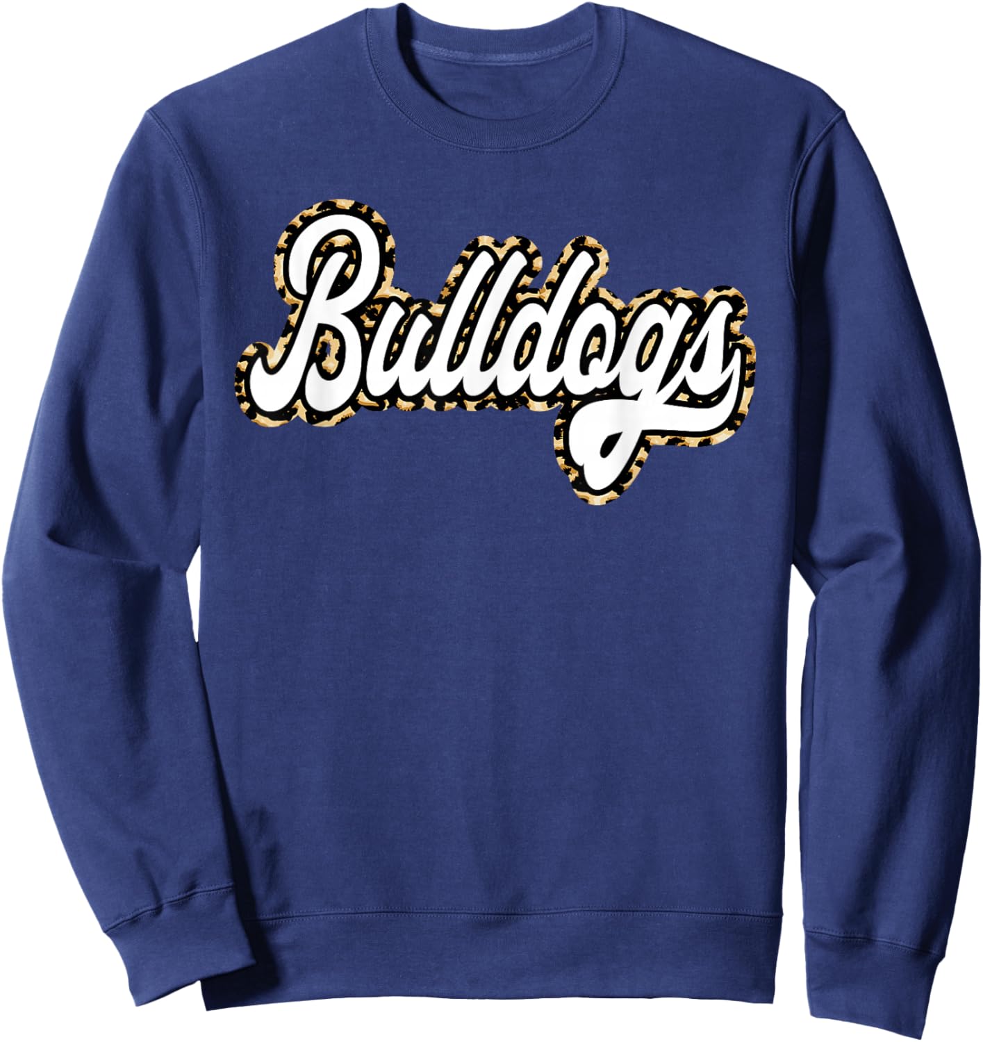 Bulldogs Retro Leopard Print School Spirit Mascot Bulldog Sweatshirt - Sweatshirt | Navy