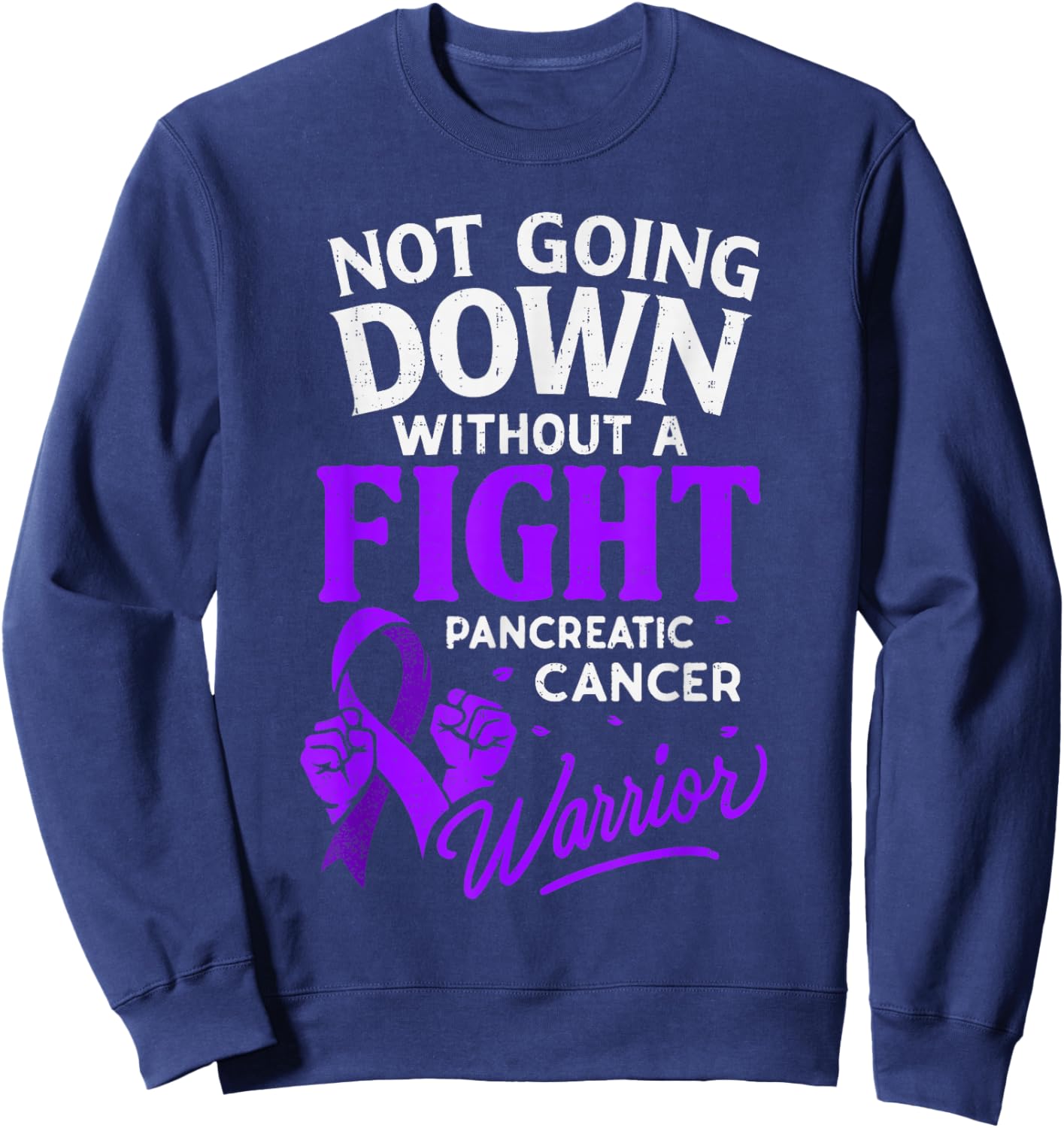 Pancreatic Cancer Warrior Awareness Ribbon Purple Survivor Sweatshirt - Sweatshirt | Navy
