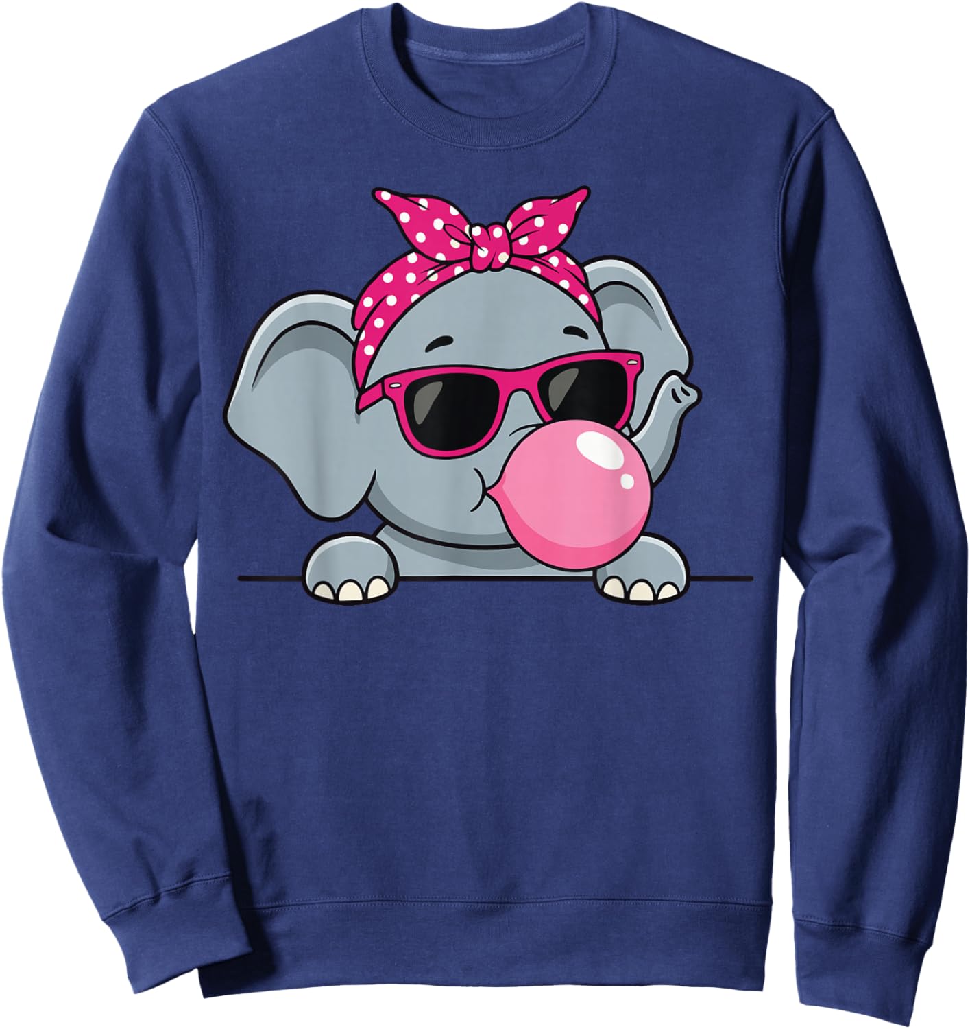 Elephant Kawaii Girl Pink Bandana Funny Elephant Bubblegum Sweatshirt - Sweatshirt | Navy