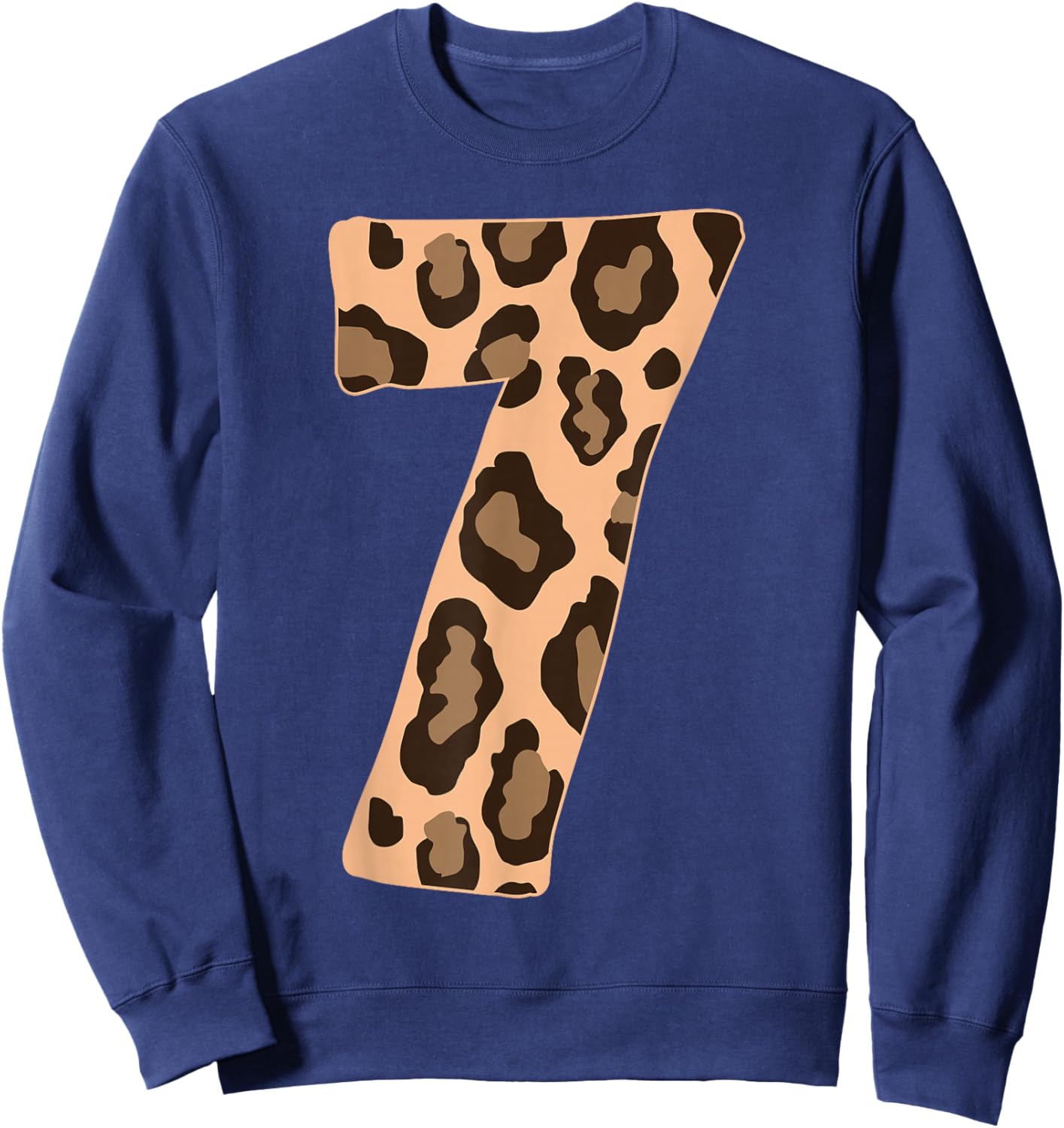 Cheetah Kids 7 Year Old Girl Cheetah Print 7th Birthday Sweatshirt - Sweatshirt | Navy