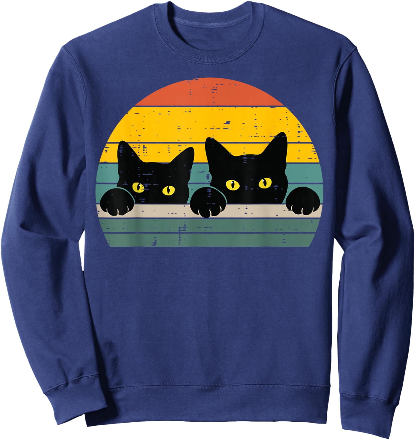 Black Cats Peeking Sunset Retro Kitten Kitty Men Women Kids Sweatshirt - Sweatshirt | Navy