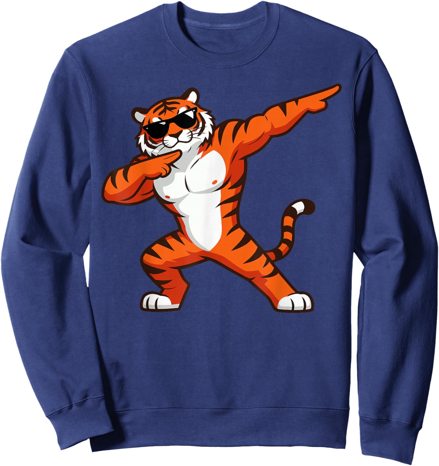 Dabbing Tiger Costume with Sunglasses Funny Dab Orange Tiger Sweatshirt - Sweatshirt | Navy