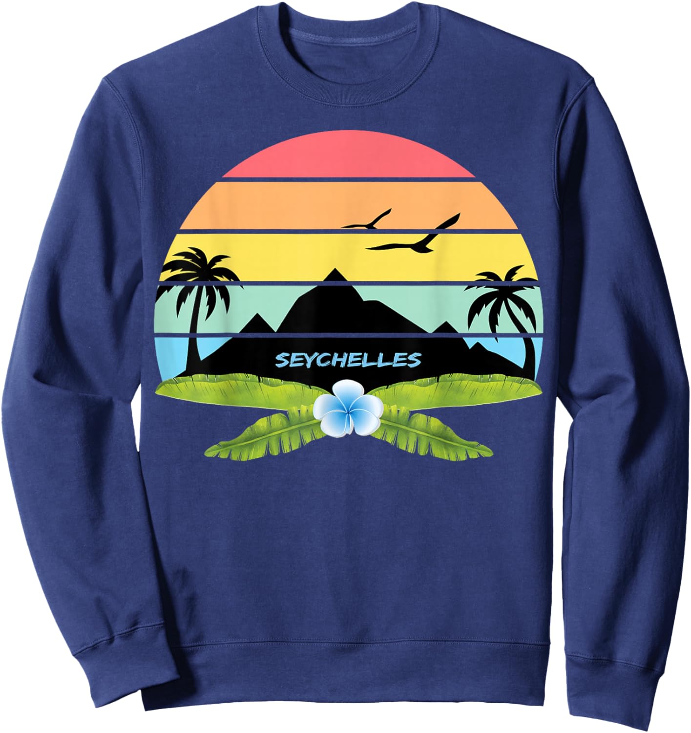 Seychelles Palm Trees Memory Island Praslin Beach Souvenir Sweatshirt - Sweatshirt | Navy