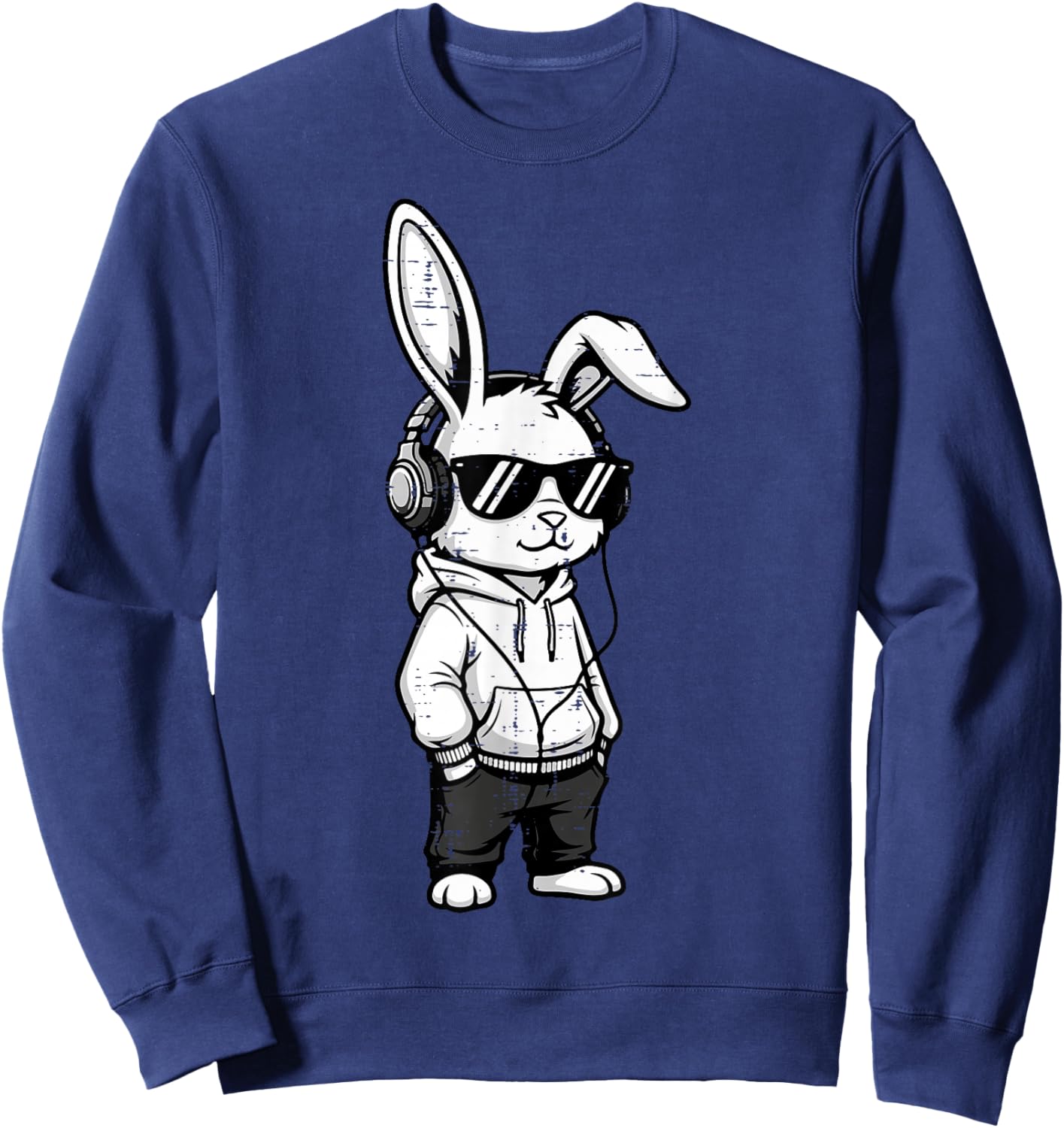 Easter Bunny Sunglasses Headphones Rabbit Men Women Kids Sweatshirt - Sweatshirt | Navy