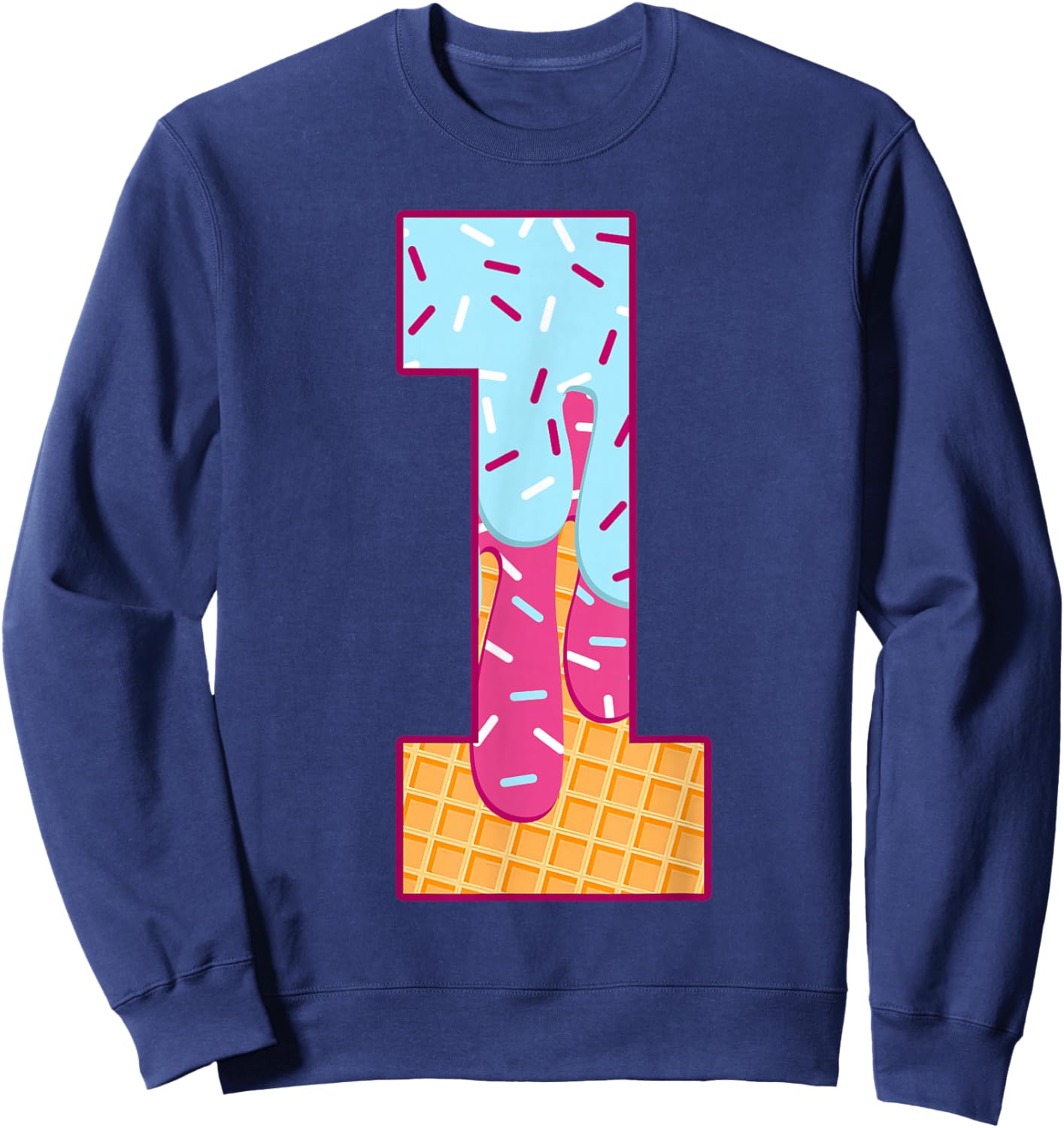 Number 1 Ice Cream Drip Matching Numbers Costume Meme Sweatshirt - Sweatshirt | Navy