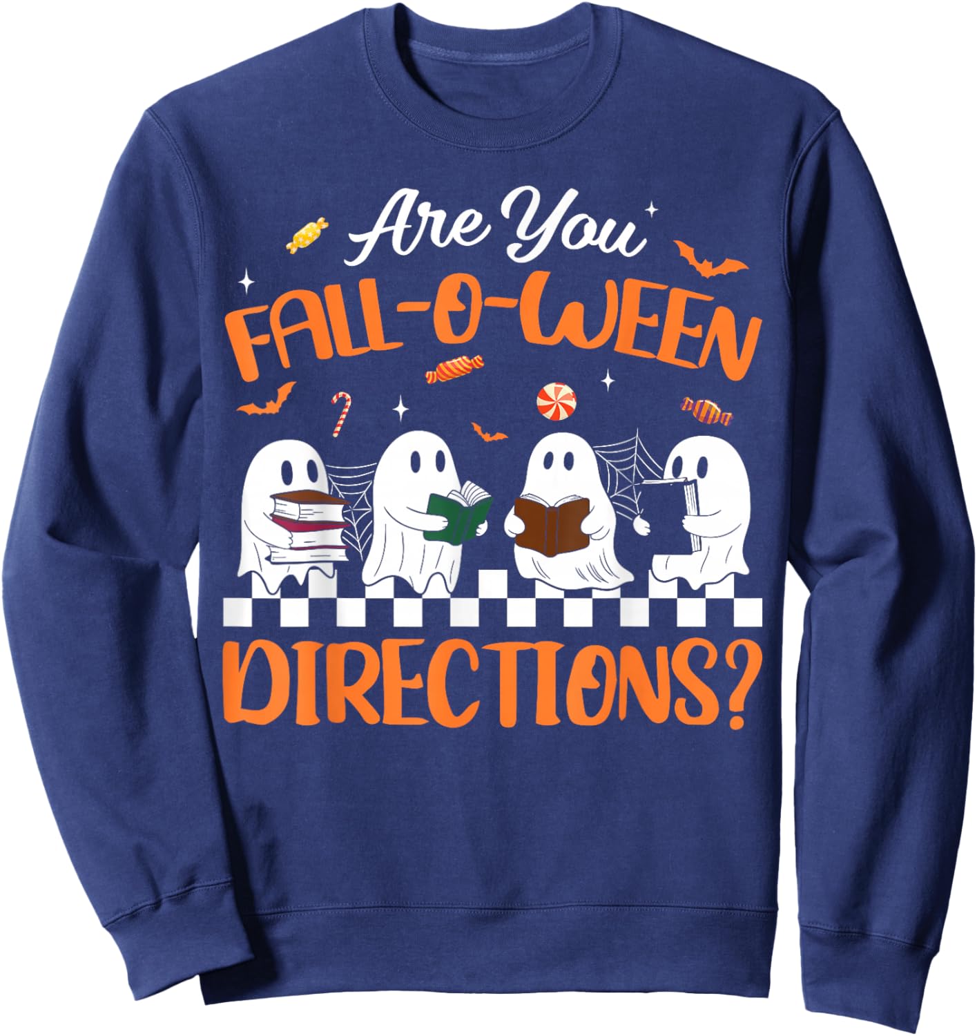 Retro are You Fall O Ween Directions Teacher Halloween Ghost Sweatshirt - Sweatshirt | Navy