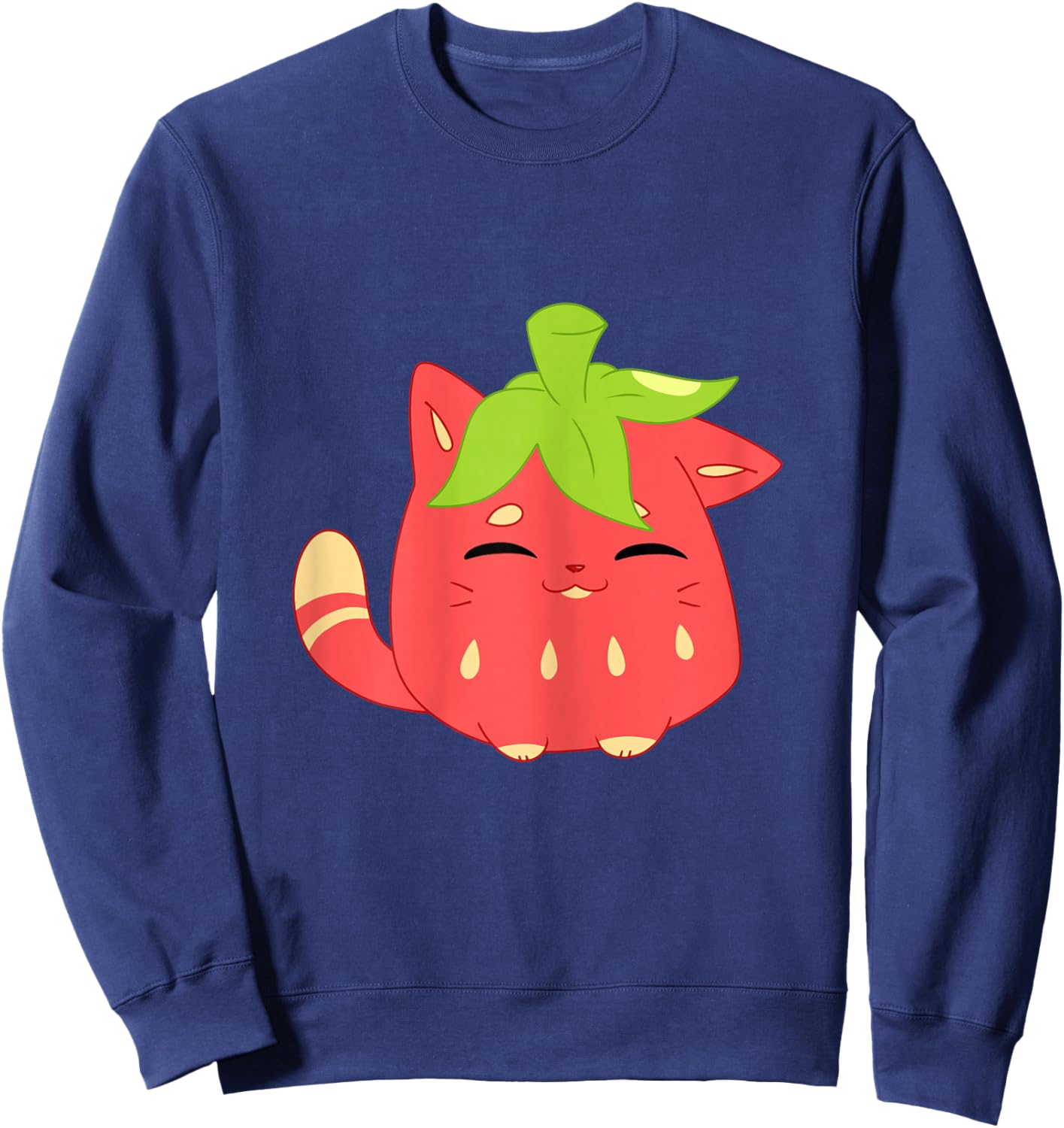 Cute Funny Sweet Cartoon Strawberry Shaped Smiling Cat Sweatshirt - Sweatshirt | Navy