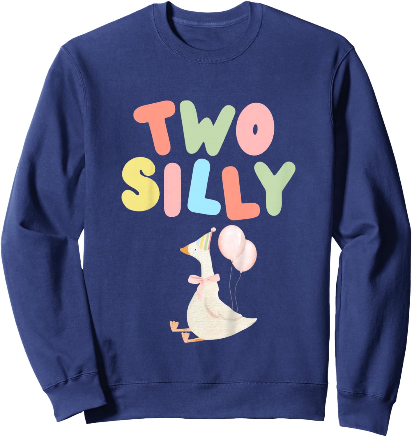 Two Silly 2nd Birthday Goose 2 Year Old Girl Second Bday Sweatshirt - Sweatshirt | Navy