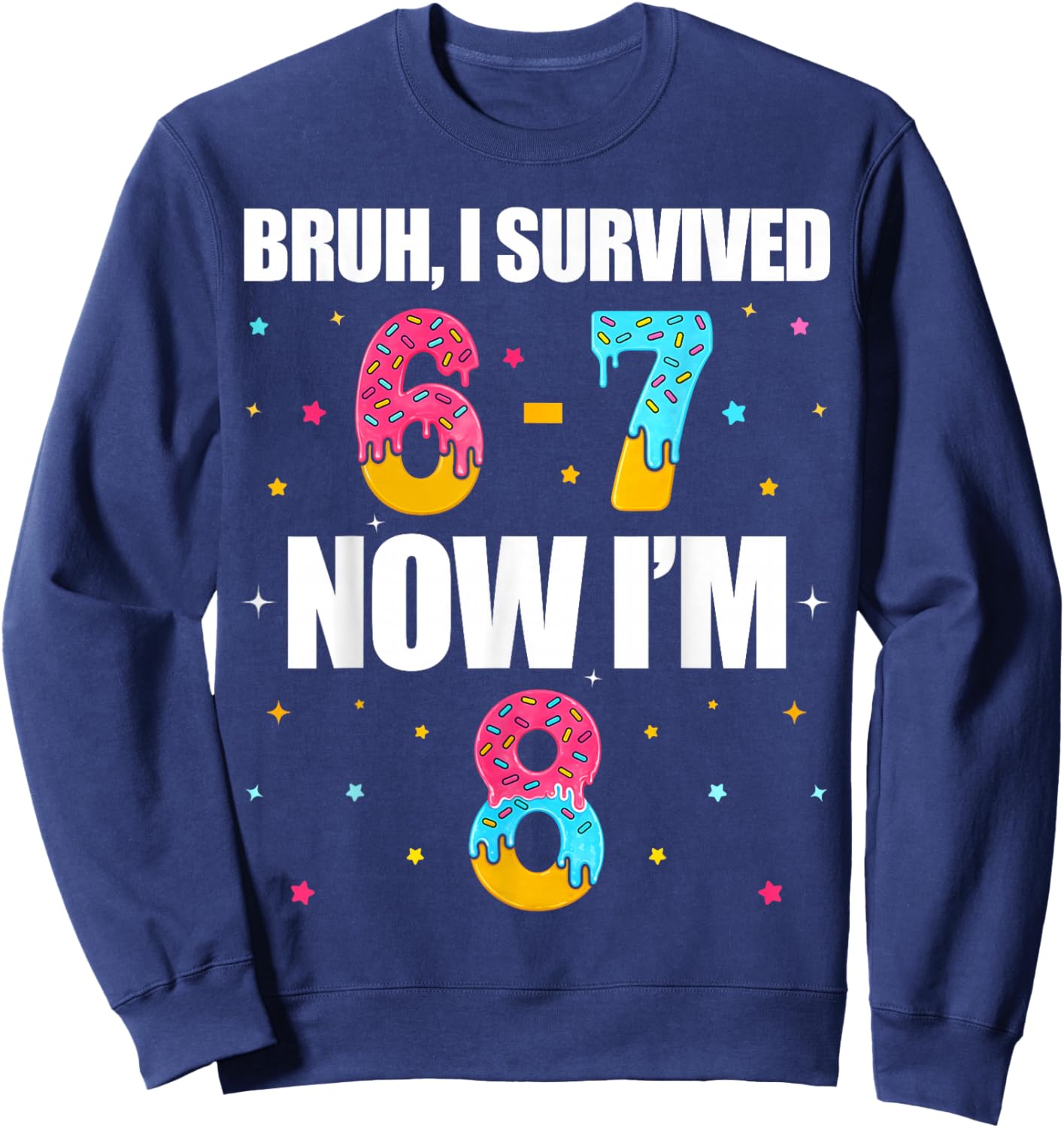 Bruh I Survived 6 7 Six Seven I’m 8 Years Old 8th Birthday Sweatshirt - Sweatshirt | Navy