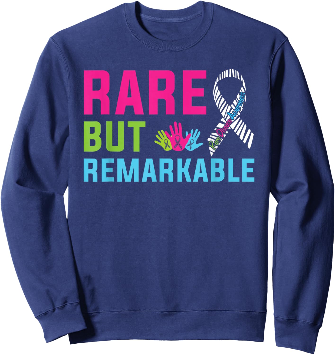 Rare Disease Awareness Day 2026 Rare Remarkable Zebra Ribbon Sweatshirt - Sweatshirt | Navy