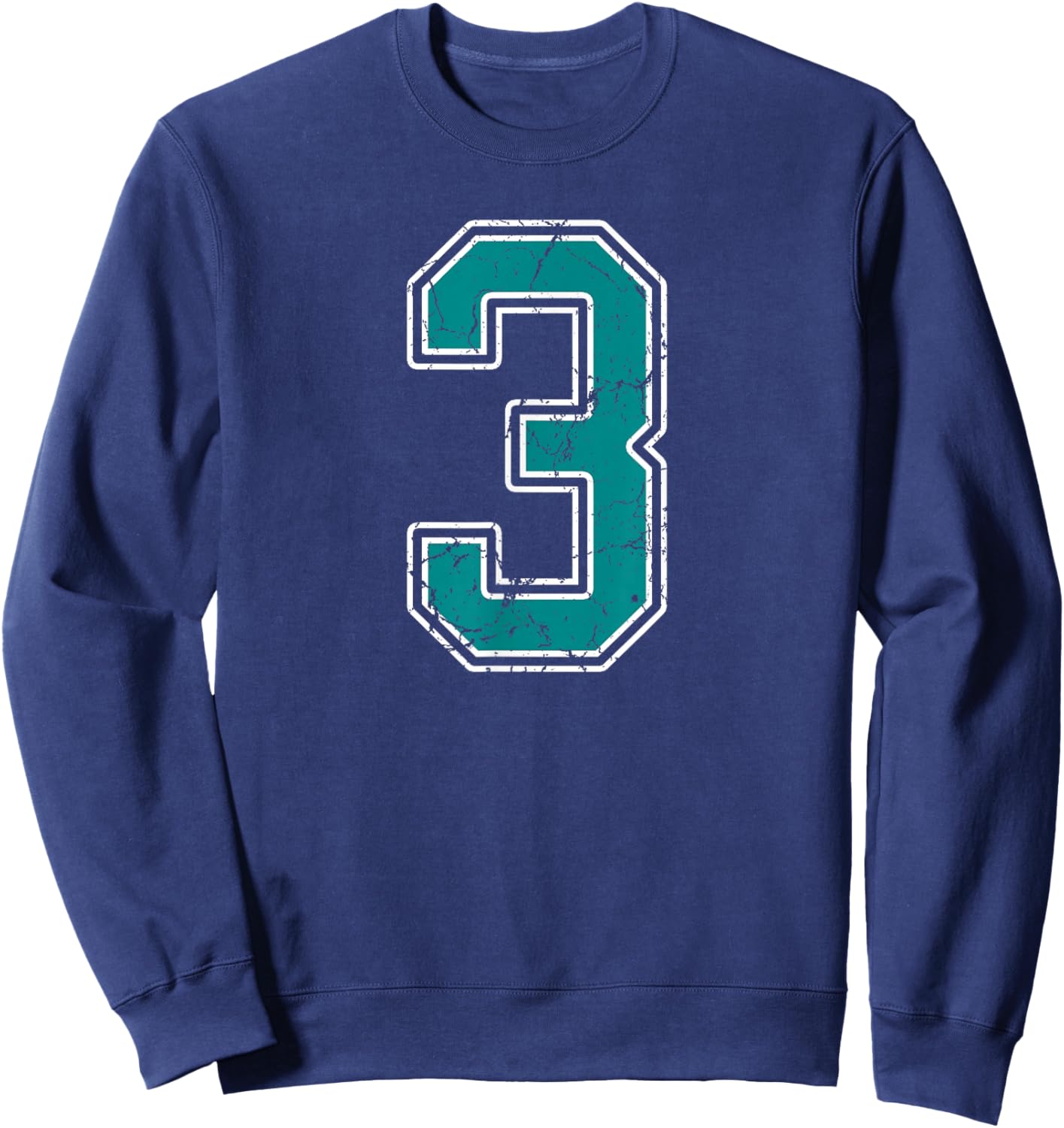 Teal and White Number 3 Jersey Player Uniform #3 Fan Sweatshirt - Sweatshirt | Navy