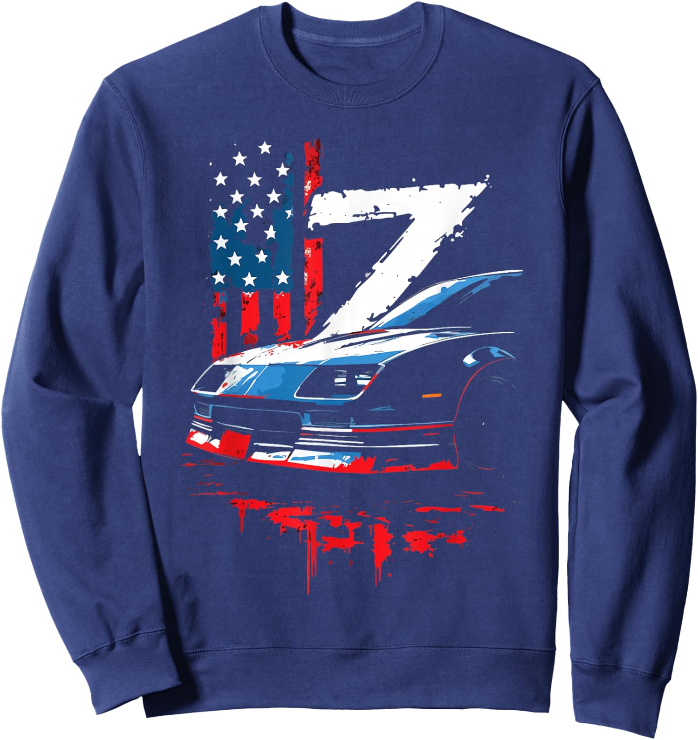 1985-1990 IROC Z Front Grill USA Flag Patriotic Muscle Car Sweatshirt - Sweatshirt | Navy