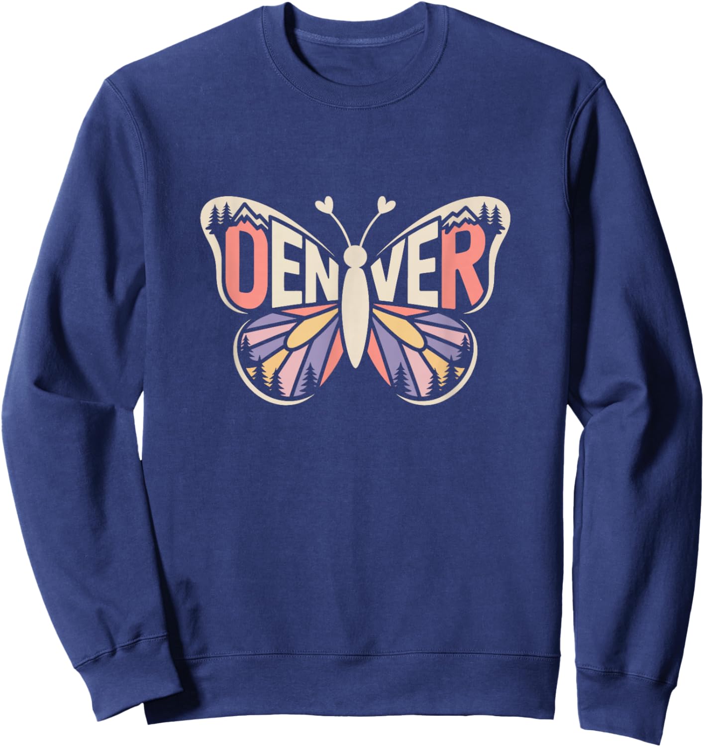 Denver Butterfly - Colorado Mountain City Name Word Art Sweatshirt - Sweatshirt | Navy