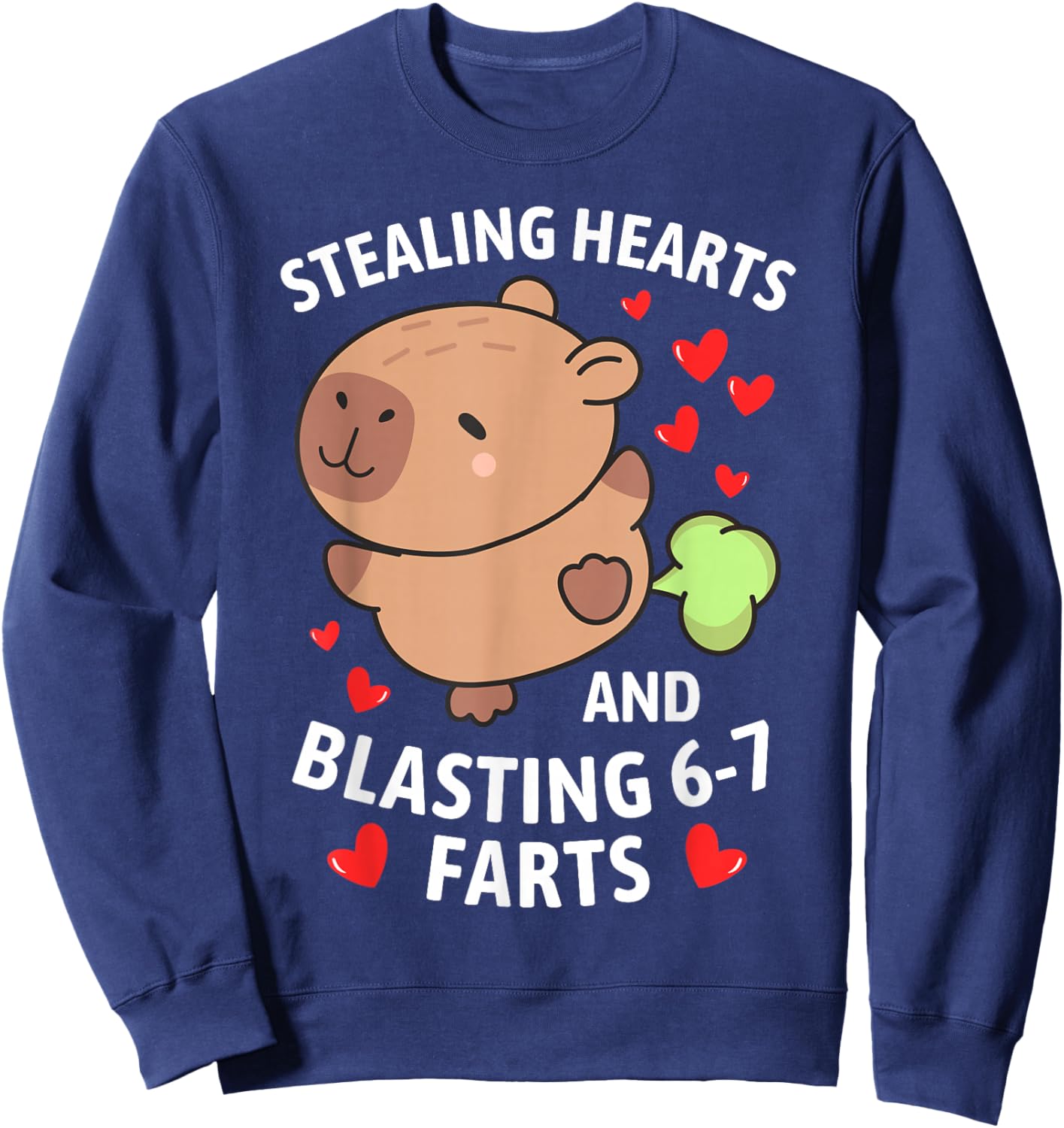 67 Meme Stealing Hearts Valentine's Day Capybara Kids Boys Sweatshirt - Sweatshirt | Navy