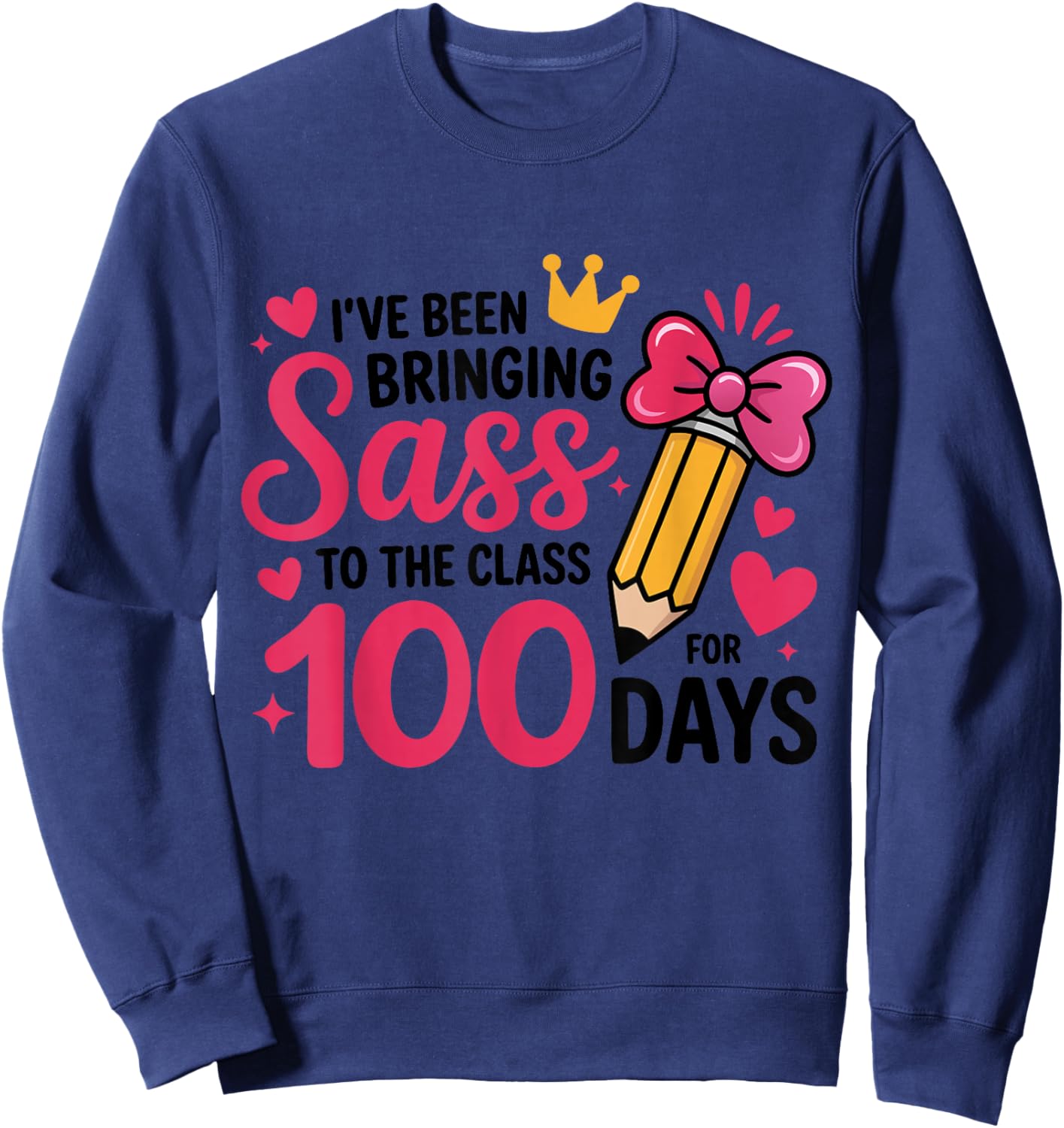 Bringing Sass to The Class for 100 Days of School Bow Girls Sweatshirt - Sweatshirt | Navy