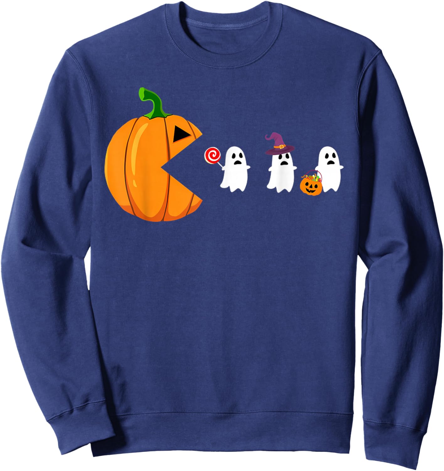 Halloween Gamer Pumpkin Eating Ghost Costume Men Boys Kids Sweatshirt - Sweatshirt | Navy