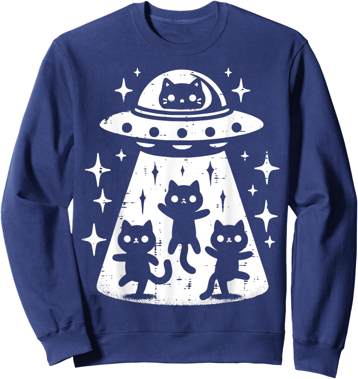Cat UFO Abduction Funny Kitten Kitty Alien Girls Kids Women Sweatshirt - Sweatshirt | Navy