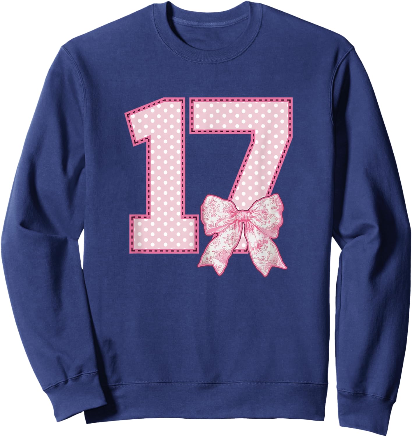 17th Birthday Shirt Girls Coquette Bow 17 Year Old Birthday Sweatshirt - Sweatshirt | Navy