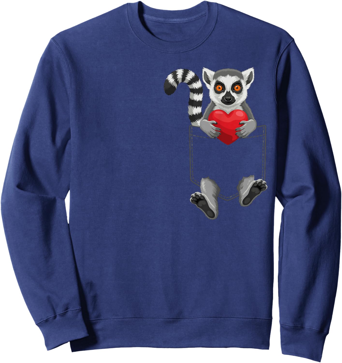 Cute Lemur in Pocket Animal Lover Design Valentines Sweatshirt - Sweatshirt | Navy