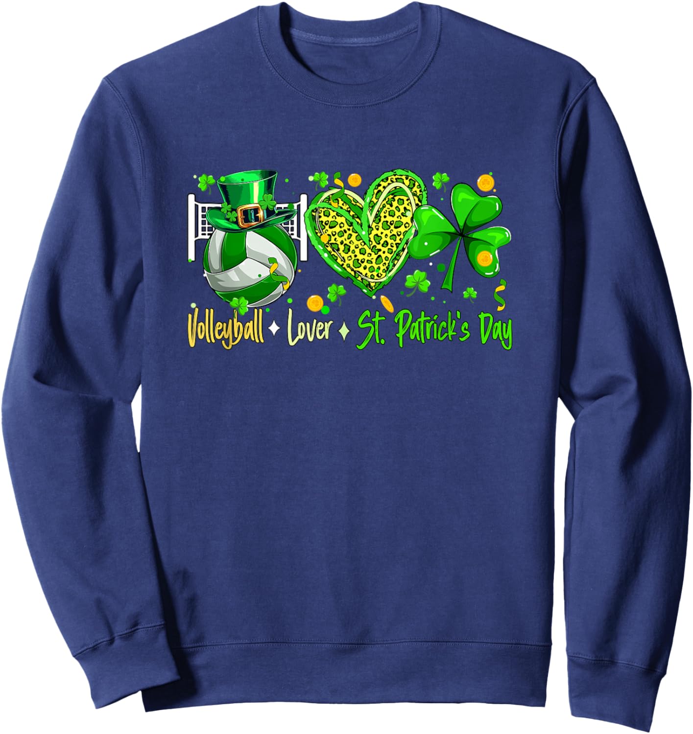 Volleyball Lover St. Patrick's Day Player Team Leopard Heart Sweatshirt - Sweatshirt | Navy