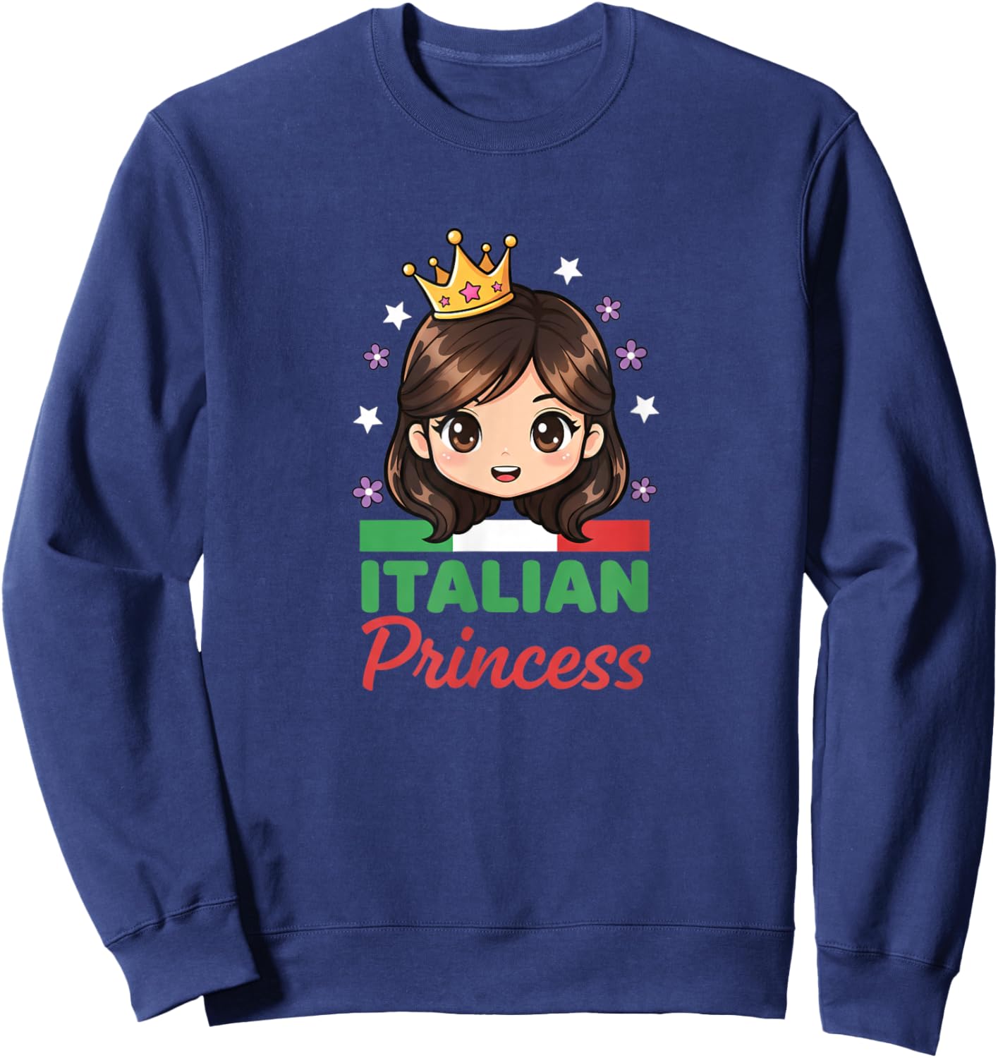 Italian Princess Cute Girl Crown Kids Italy Flag Graphic Sweatshirt - Sweatshirt | Navy